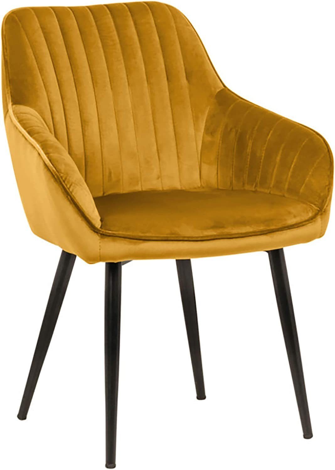 LebensWohnArt Stuhl Eleganter Stuhl MILAN Samt senfgelb Ziersteppung Armlehnen | Stühle