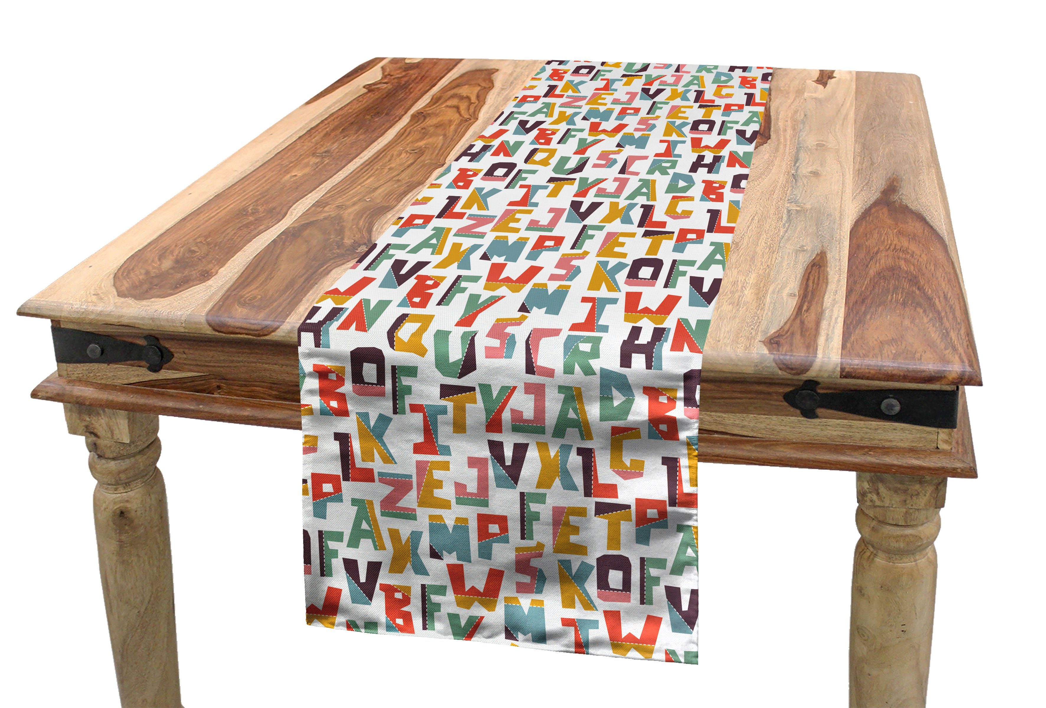 Abakuhaus Tischläufer Esszimmer Küche Rechteckiger Dekorativer Tischläufer, Alphabet Cut Style Bi-Color Letters