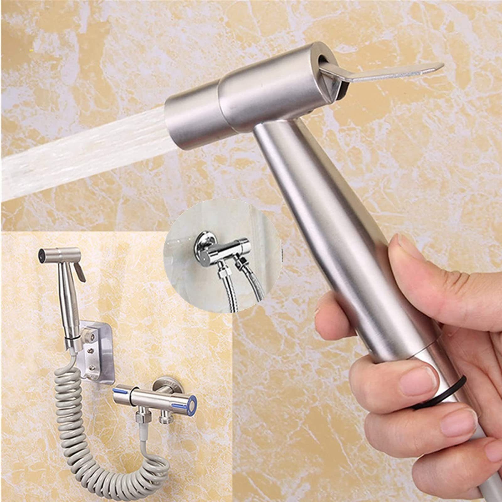 feinlux Bidet Bidet Bidet Hand Sprühgerät mit Schlauch, wandhangend, set, WC Sprüher Edelstahl( 1 Stück)