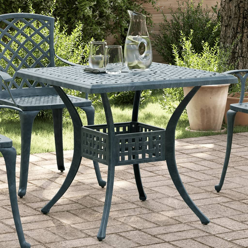 furnicato Gartentisch Stylischer 80 x 80 x 75 cm in Grün (1-St), Korrosionsbeständiger Outdoor-Tisch mit integriertem Schirmloch