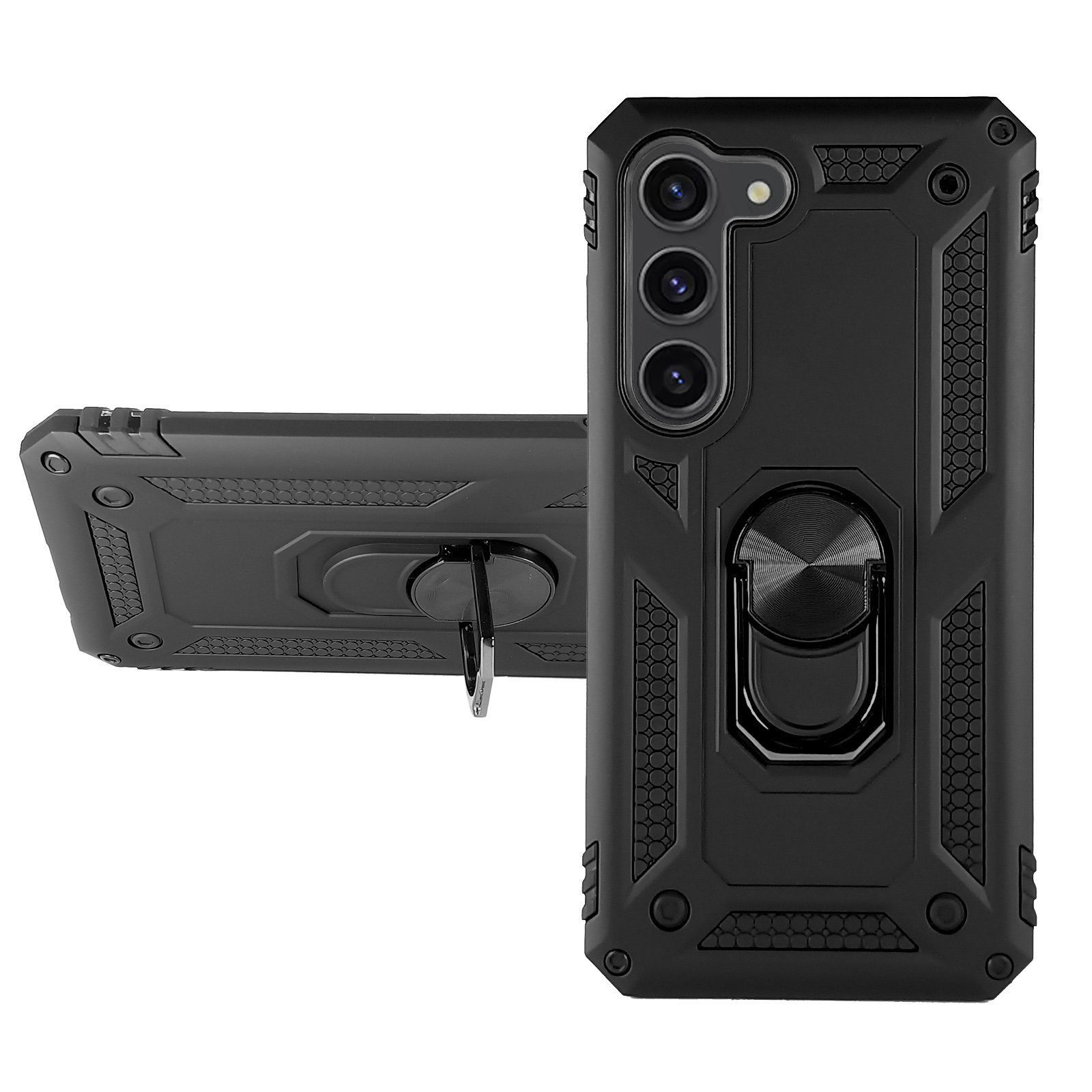 Traumhuelle Handyhülle RING HÜLLE Armor Handy Outdoor Case Standfunktion Finger-Halterung 5G, Cover für magnetische KFZ Halterung Shield Bumper 360° drehbarer Ring