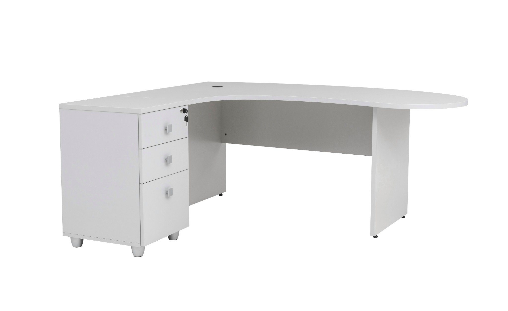Furni24 Schreibtisch Winkelschreibtisch Gela,Holzfuss,grau,180 cm, inkl. Beistellcontainer | Schreibtische