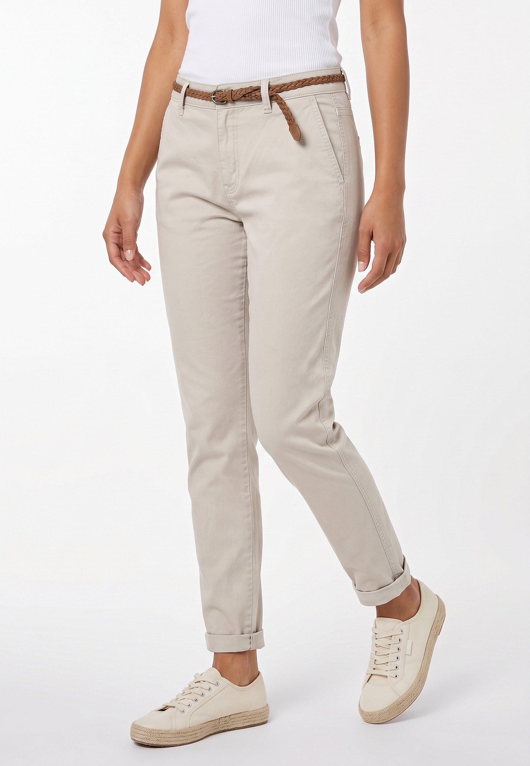 SUBLEVEL Stoffhose Damen Chino Hose mit Flechtgürtel Paspeltaschen, Flechtgürtel inklusive, Chino Hose