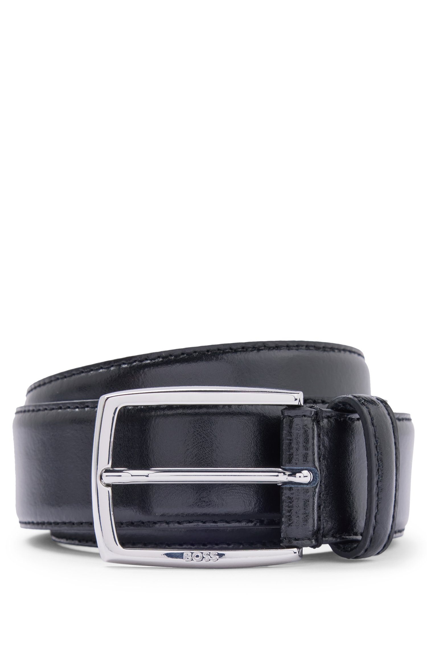 BOSS Ledergürtel Nahtdetails mit aus Celie-St_Sz35 poliertem italienischem Leder black