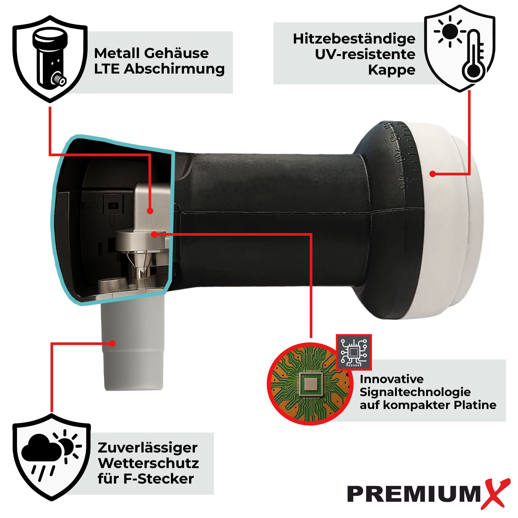 PremiumX Deluxe Single LNB PLL SAT für 1 Teilnehmer DVB-S2 HD UHD 4K Monoblock-LNB