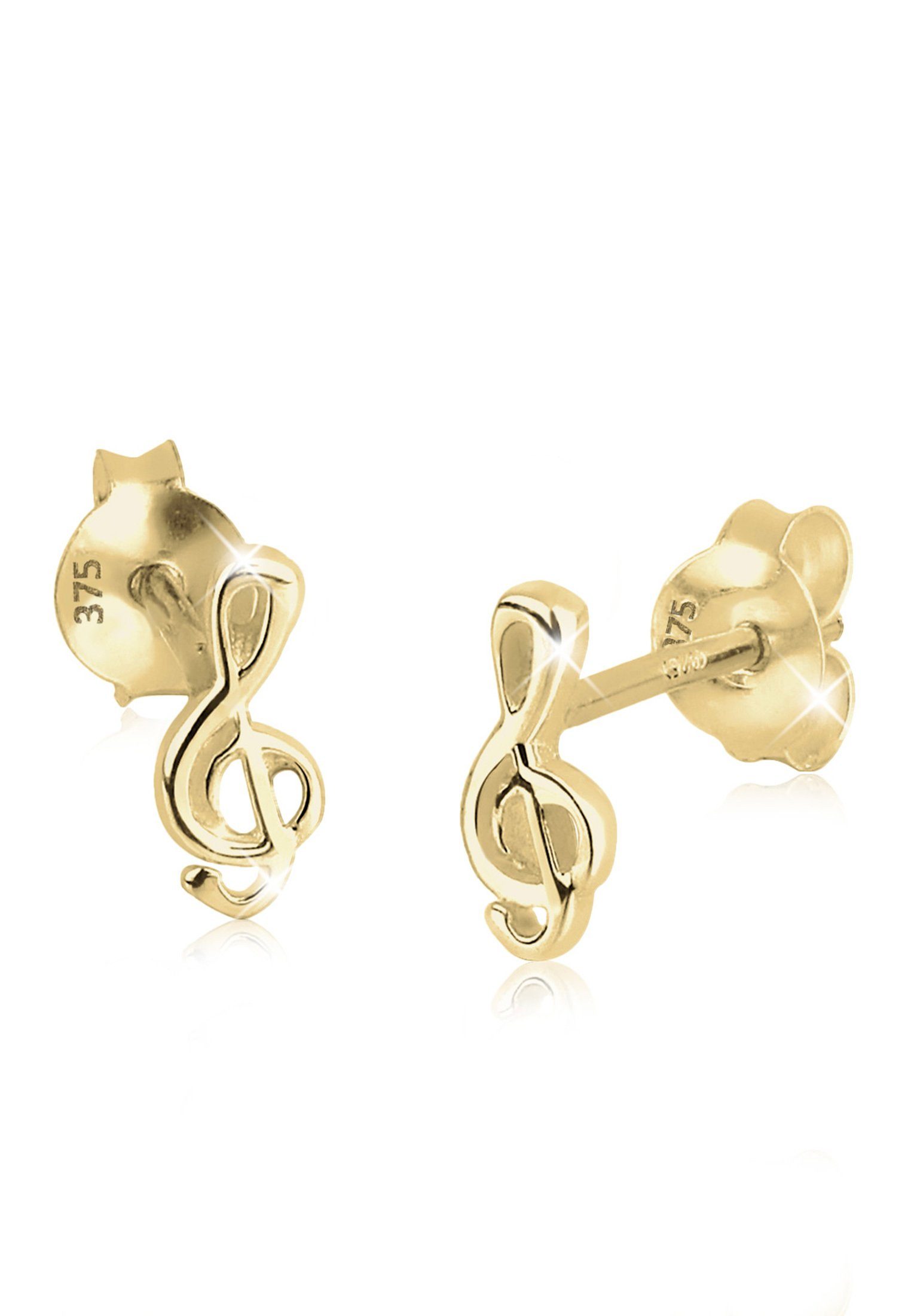 Elli Premium Paar Ohrstecker Kinder hochwertiger Notenschlüssel sehr Filigran Gelbgold, 375 gefertigt In Juweliersqualität