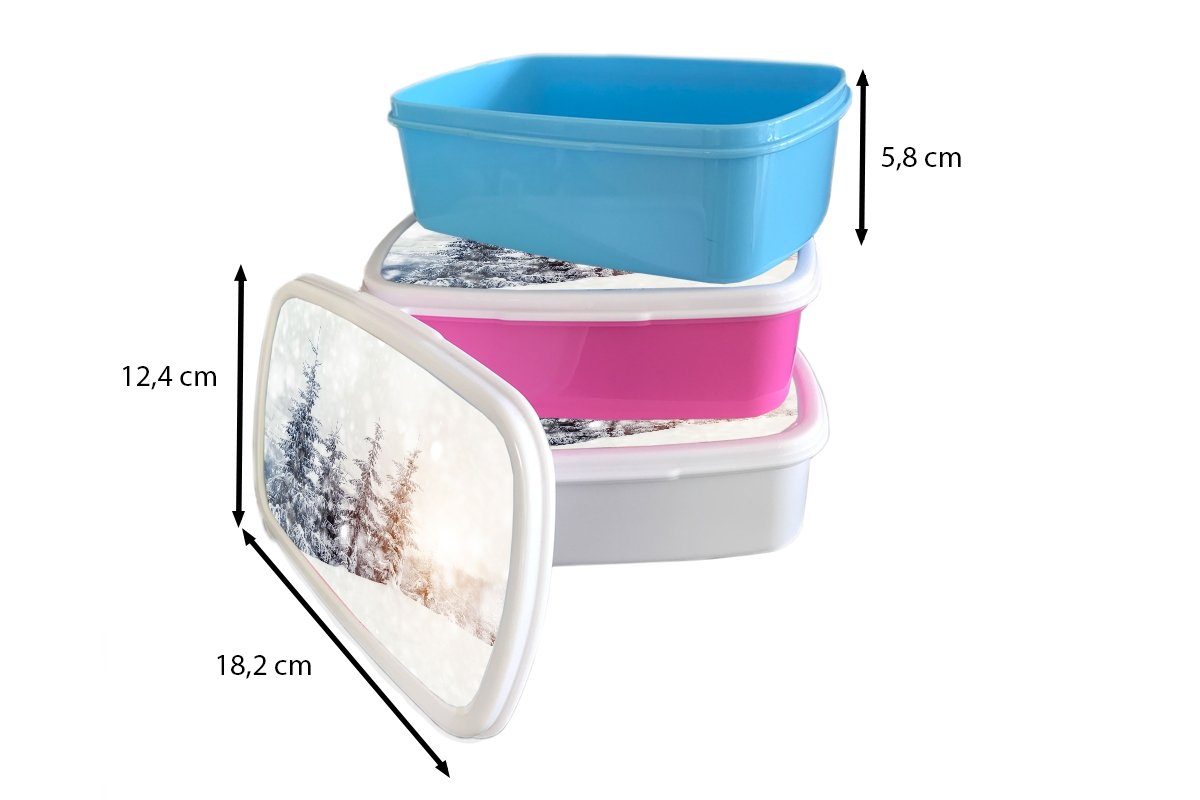 MuchoWow Lunchbox Baum - Schnee Erwachsene, und - Winter, Kunststoff, für Mädchen weiß Kinder Brotdose, und Brotbox (2-tlg), Jungs für