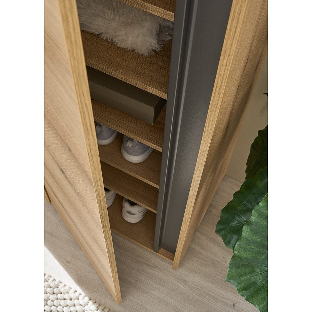 Lomadox Garderobenschrank CRISP-61 Eiche Nb. mit anthrazit, 1 Tür, 50 cm breit, grifflos