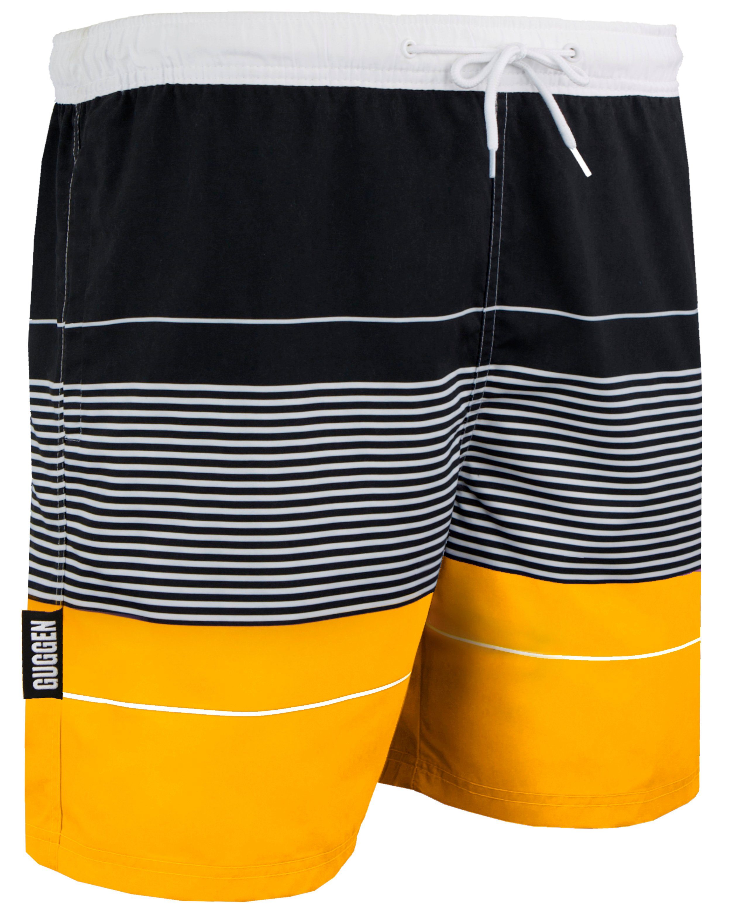 GUGGEN Mountain Badehose Guggen Mountain Badehose Herren Schnelltrocknende Badeshorts Männer mit Kordelzug gestreiftes Muster Badehose ZMB880 Gelb-Schwarz