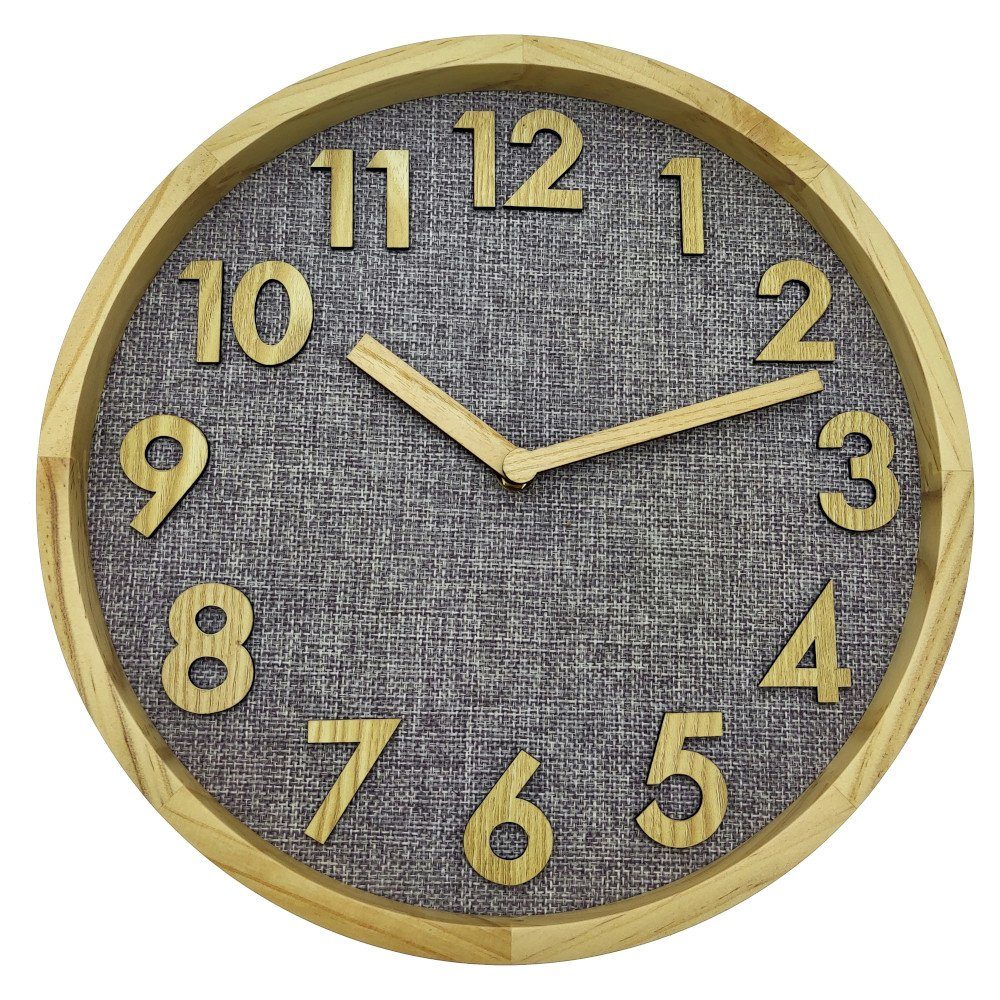 Holzwerk Wanduhr COTTBUS Designer Wanduhr aus Holz & Leinen in grau, beige