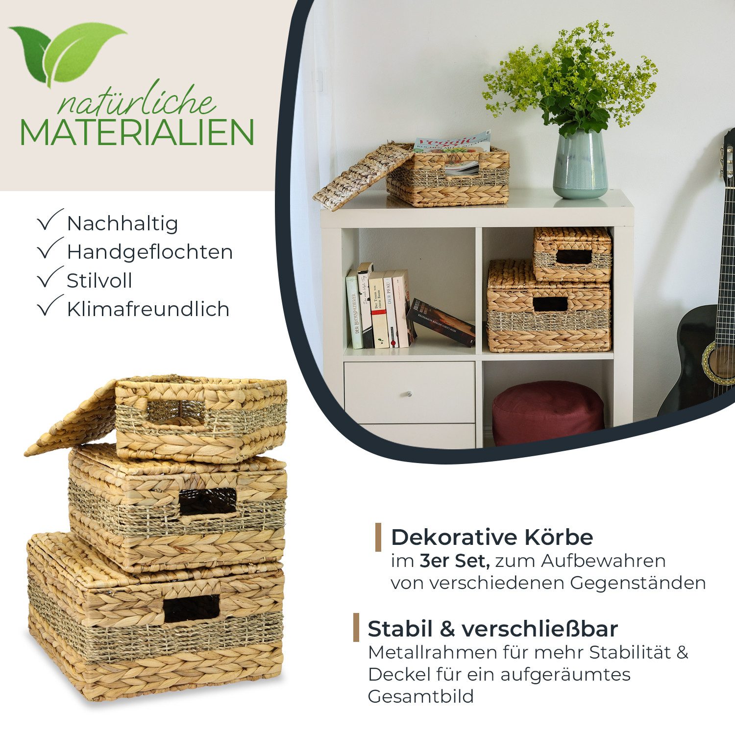 HMF Aufbewahrungskorb Aufbewahrungskorb mit Deckel, 3er-Set, Korb (3 St), g günstig online kaufen