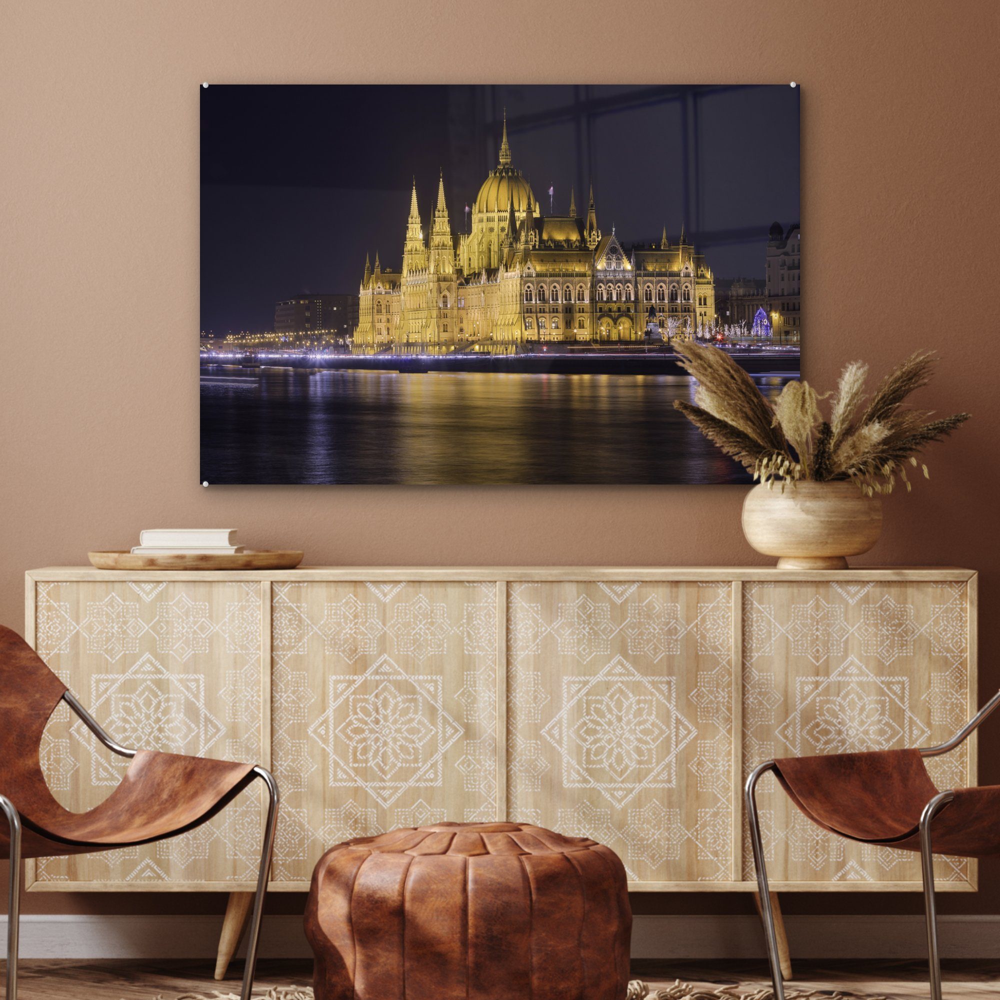 Budapest, Acrylglasbilder Parlamentsgebäude (1 St), MuchoWow & historische Wohnzimmer Das Acrylglasbild ungarische in Schlafzimmer