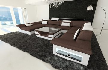 Sofa Dreams Wohnlandschaft Polster Stoffsofa Couch Enzo XXL U Form Stoff Sofa, mit LED, wahlweise mit Bettfunktion als Schlafsofa, Designersofa