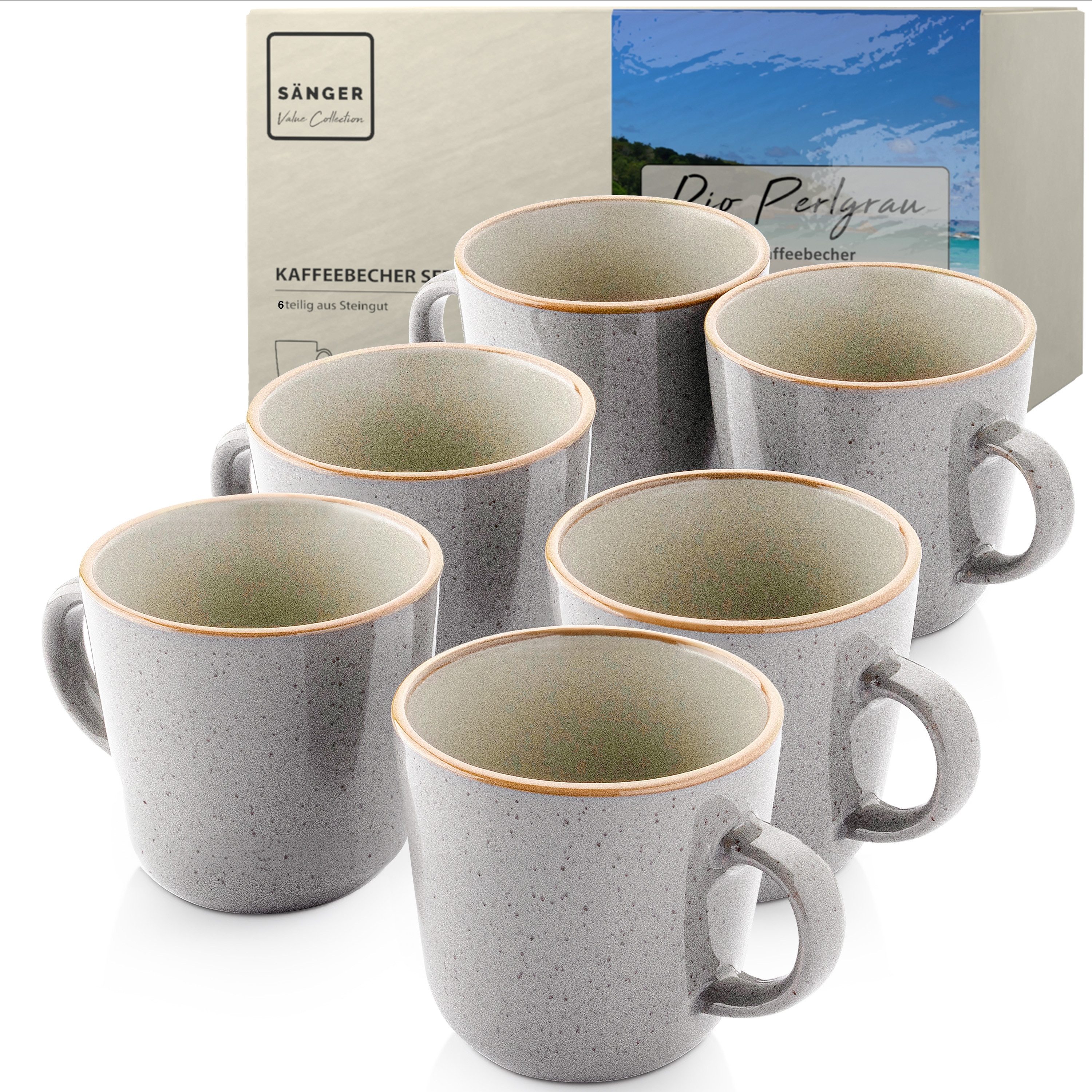 SÄNGER Кружки Set Rio, Steingut, 6 tlg. Rio Perlgrau Чашки, Grau, Handmade, VALUE COLLECTION