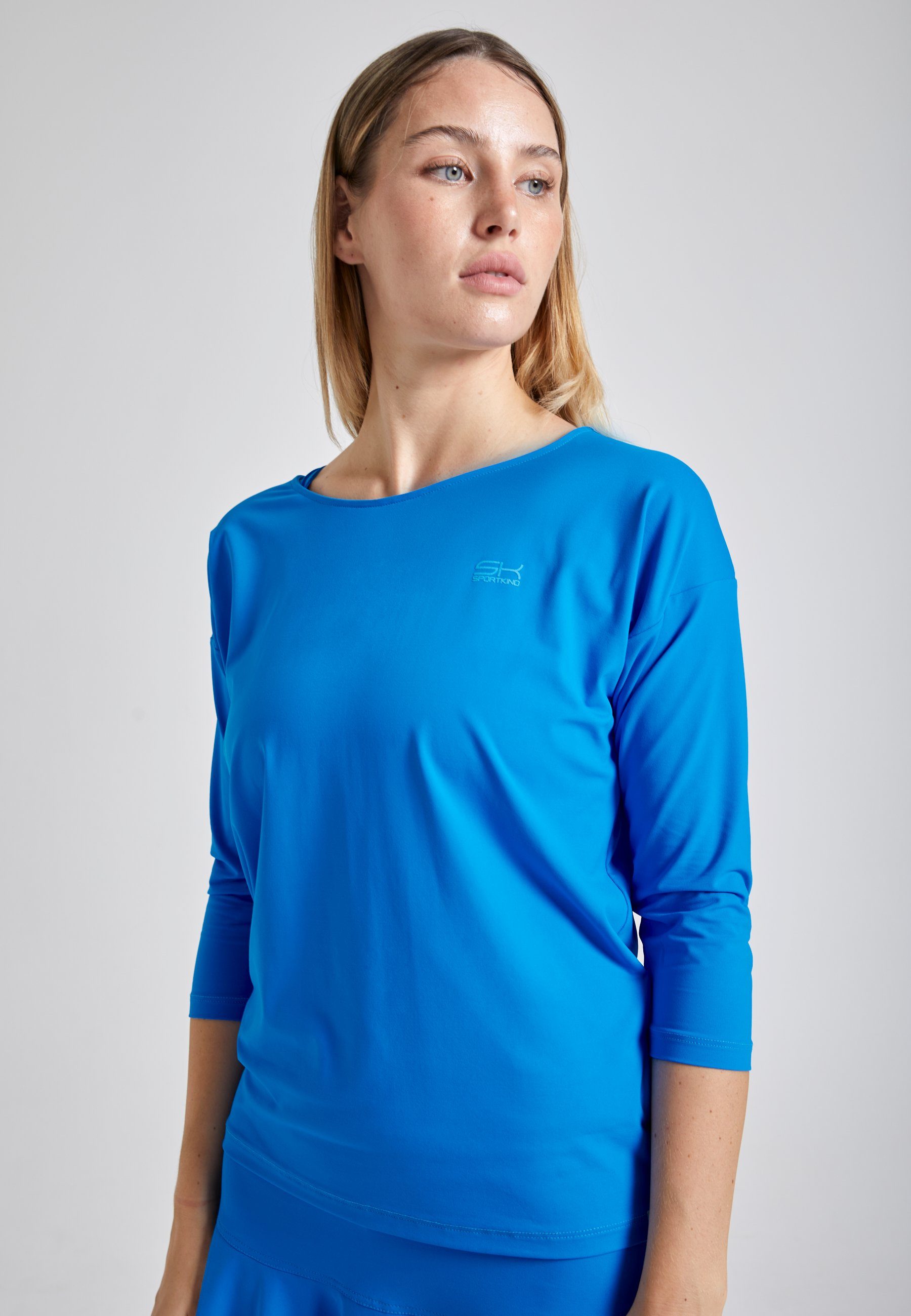 Tennis Mädchen Loose Damen Funktionsshirt blau SPORTKIND cyan & Shirt 3/4 Fit