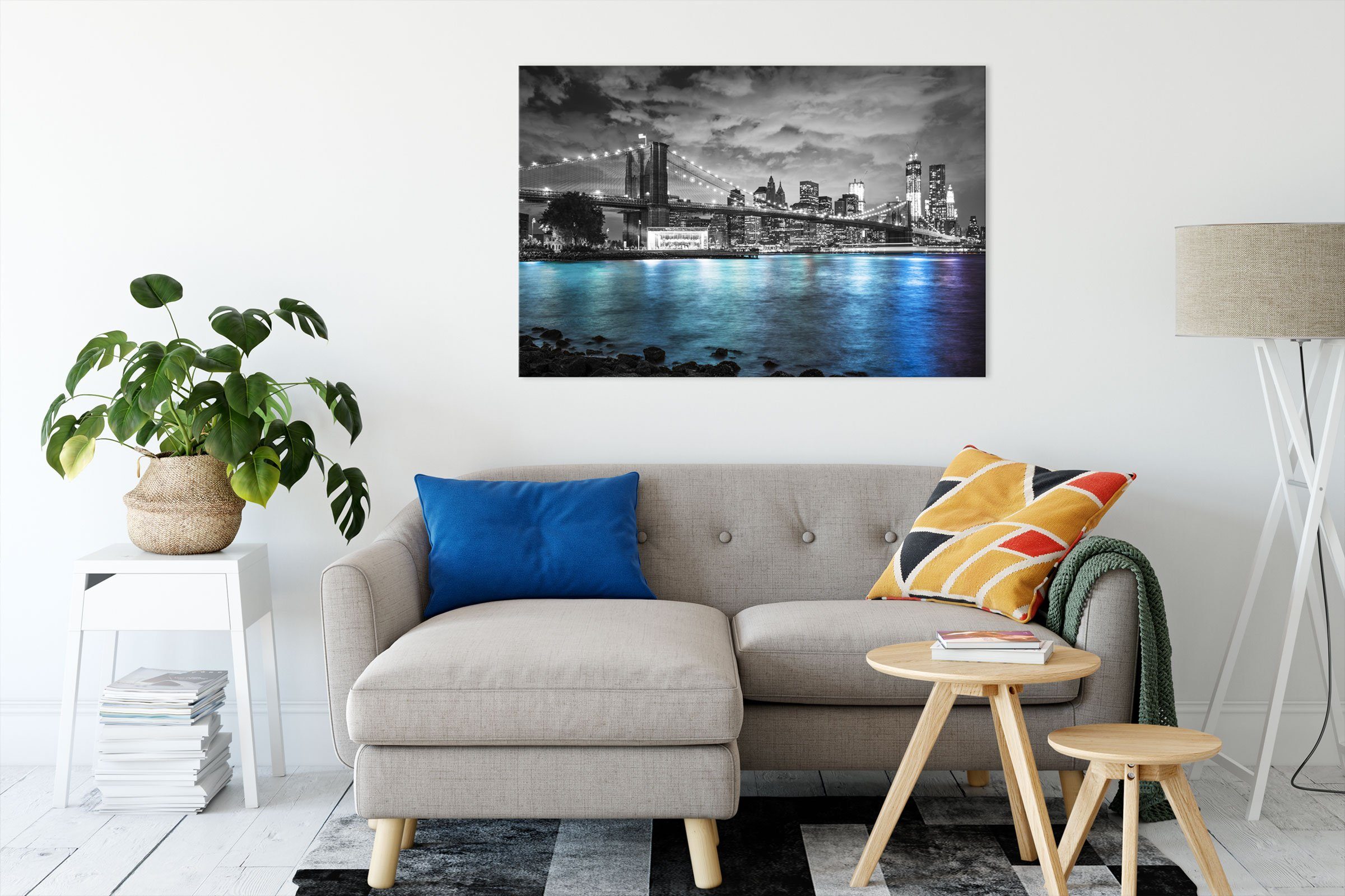 bespannt, Pixxprint fertig New New Skyline, inkl. Zackenaufhänger York Leinwandbild Skyline York Leinwandbild St), (1