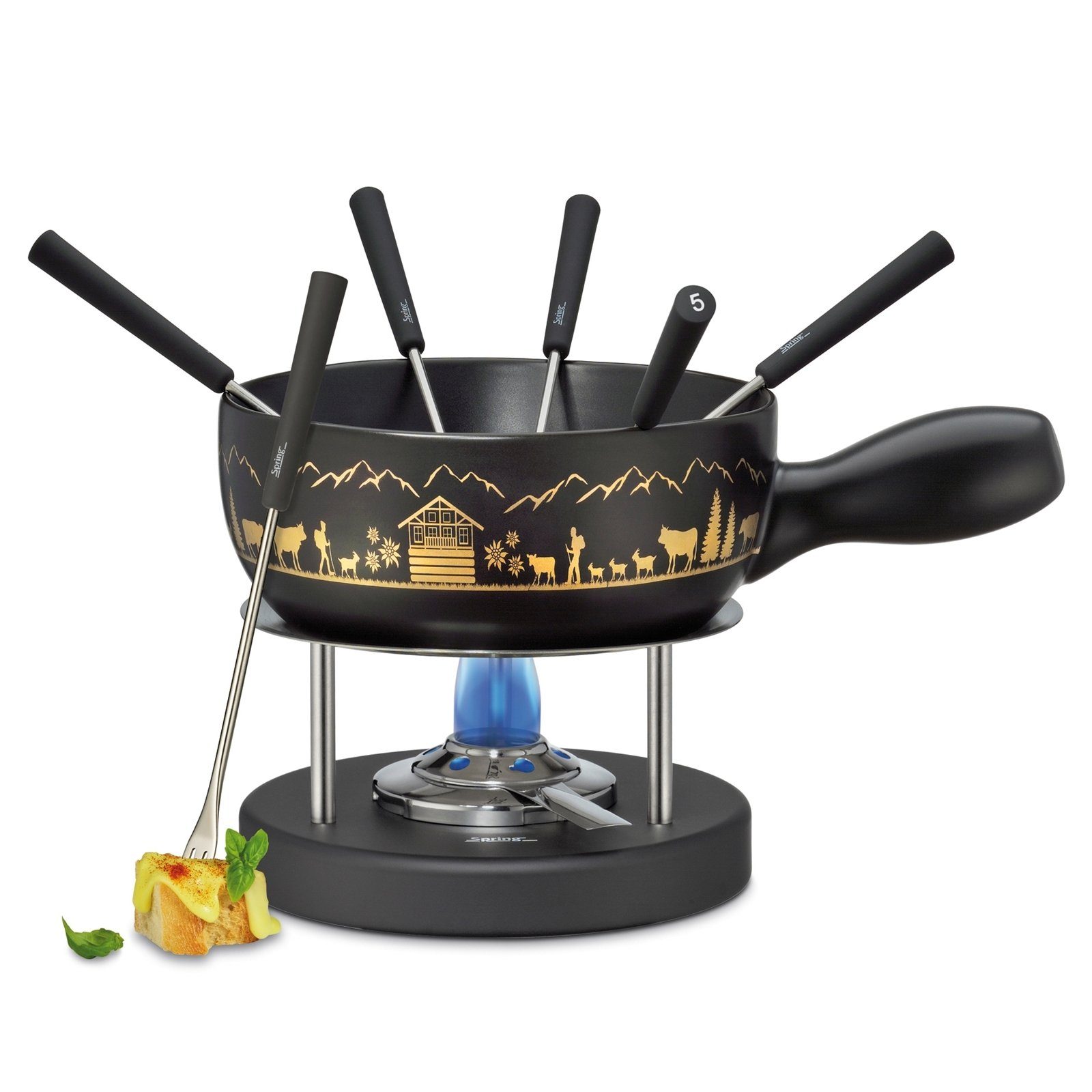 Käsefondue-Garnitur MONTANA, und Fondue-Set Tisch Spring dem Blickfang Raclette auf Toller