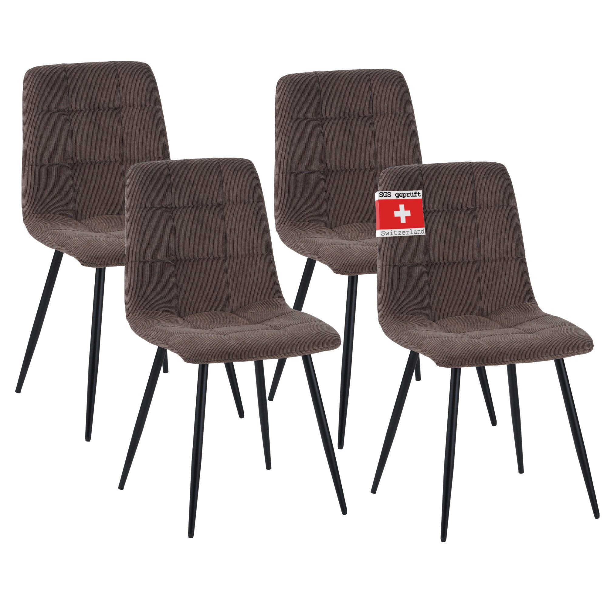 Esszimmerstuhl Esszimmerstuhl BORA 4er Set Braun Cord Bezug bequem Stilvoll
