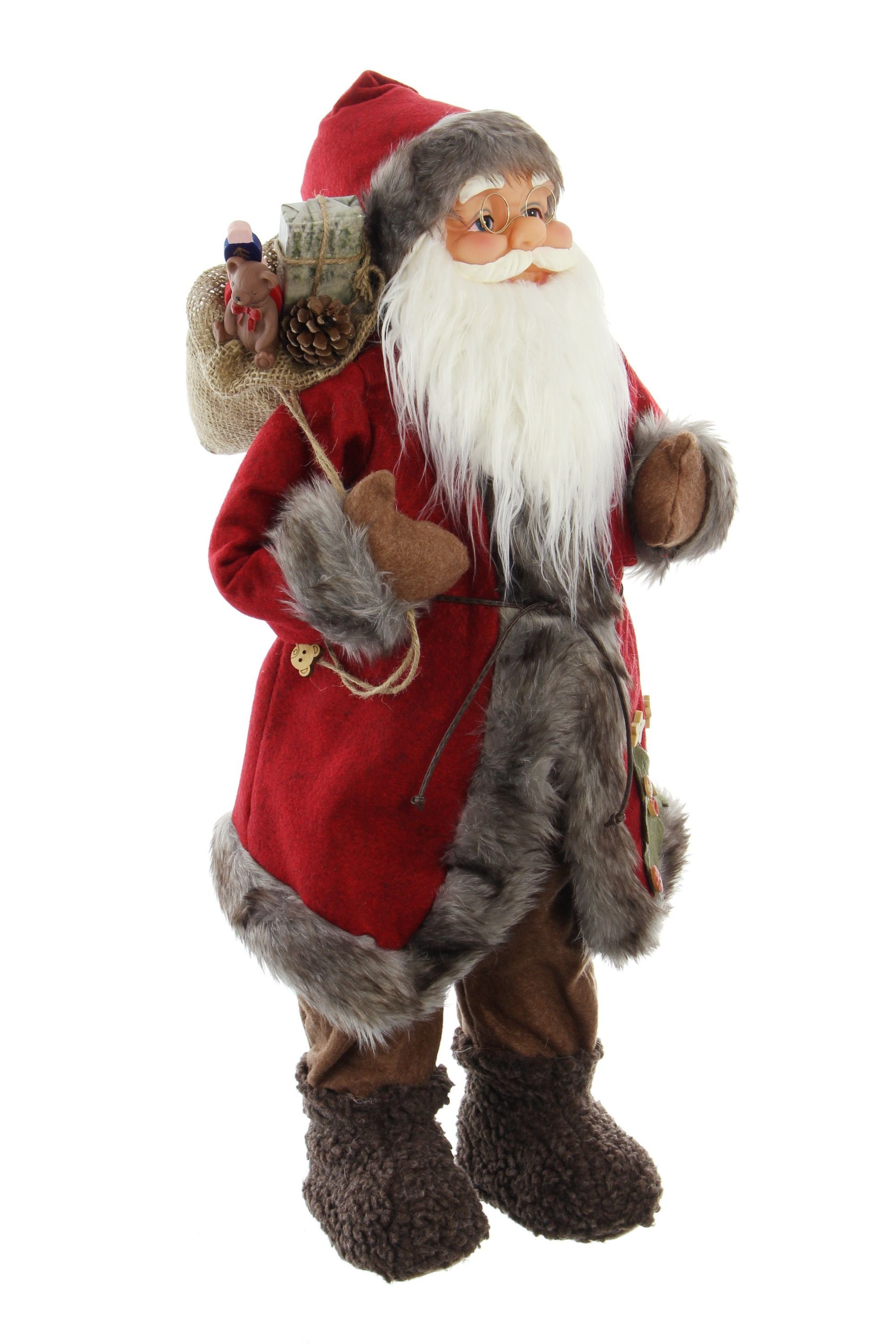 Weihnachtsmann Kunstfell Figur Dekoleidenschaft mit "Nikolaus", Weihnachtsmannfigur hoch, Claus Santa Textil, 60 Dekofigur & aus große Geschenke-Sack Filz, cm