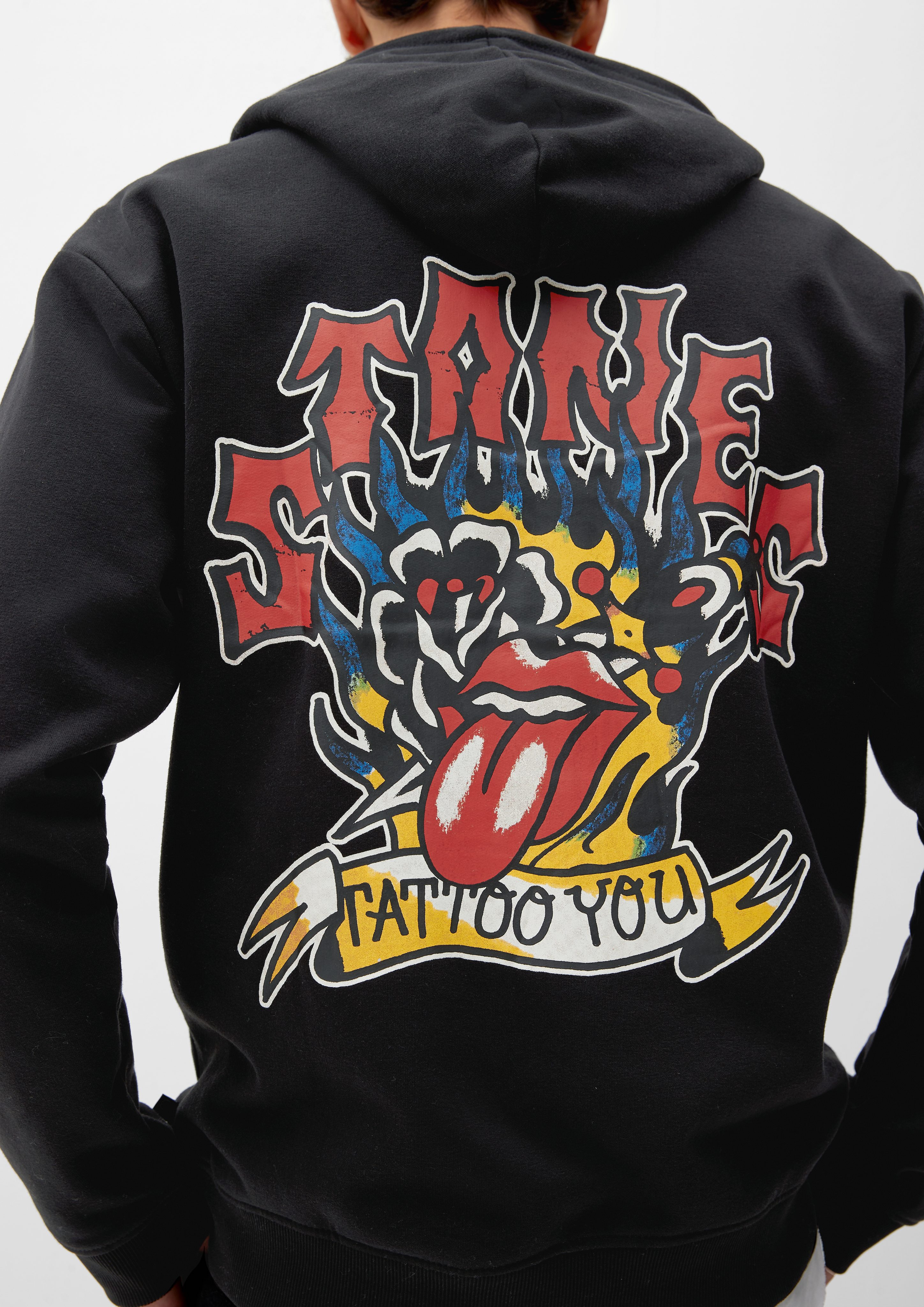 Stones-Print Sweatshirt QS mit Hoodie Rolling