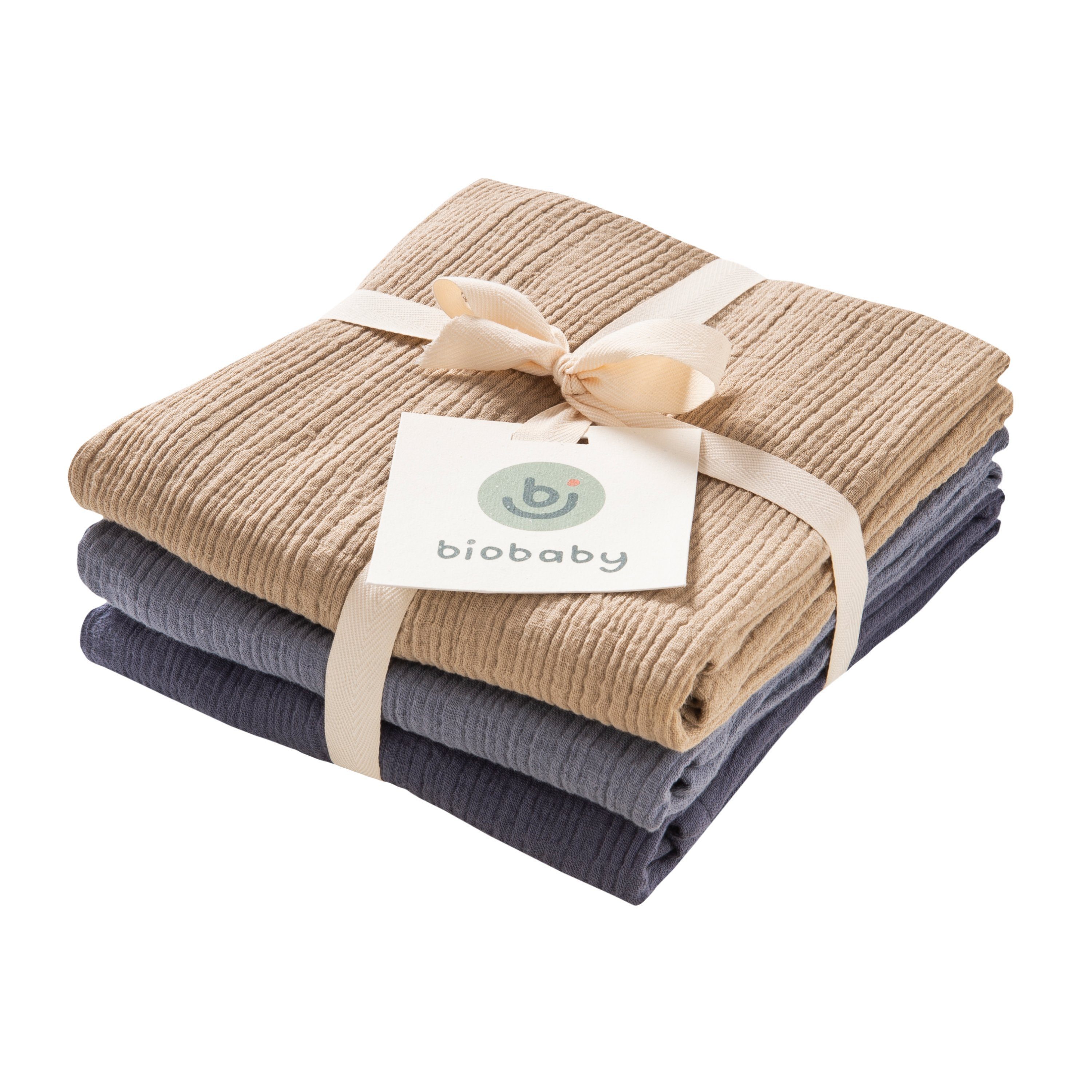 People Wear Organic Multifunktionstuch Biobaby Mulltuch 3er-Pack, 100% Bio-Baumwolle, 65x65cm,4 Farbvarianten, Bio Baumwolle