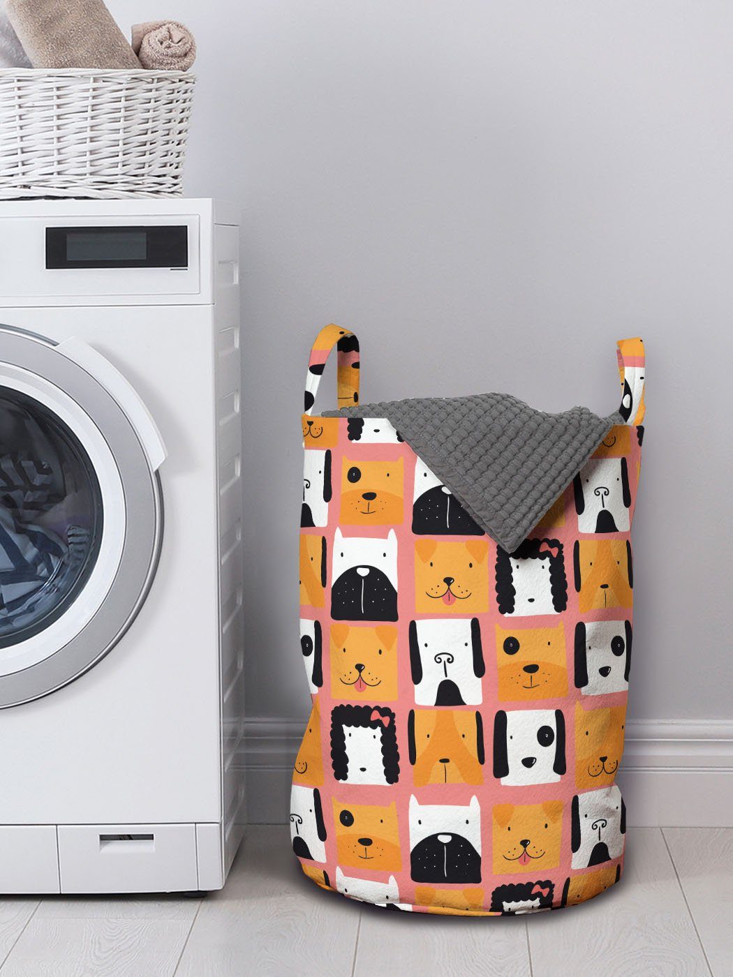 lustige Griffen Hund Welpen-Heads Kordelzugverschluss Waschsalons, für Wäschekorb Form Quadratische Wäschesäckchen Abakuhaus mit