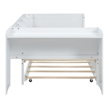 OKWISH Kinderbett Hausbett, mit ausziehbarem Bett, mit Schreibtisch (drei Regale an der Seite des Bettes 90x200cm), ohne Matratze