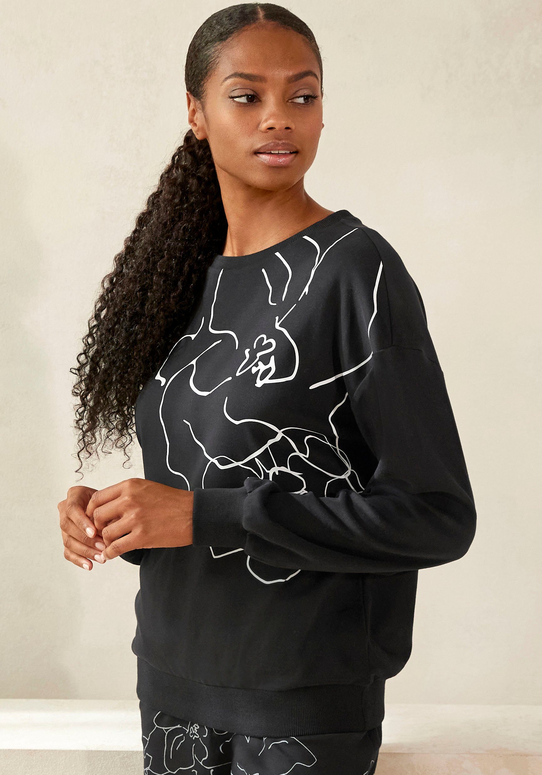 LASCANA Sweatshirt -Loungeshirt mit Druck, Loungewear