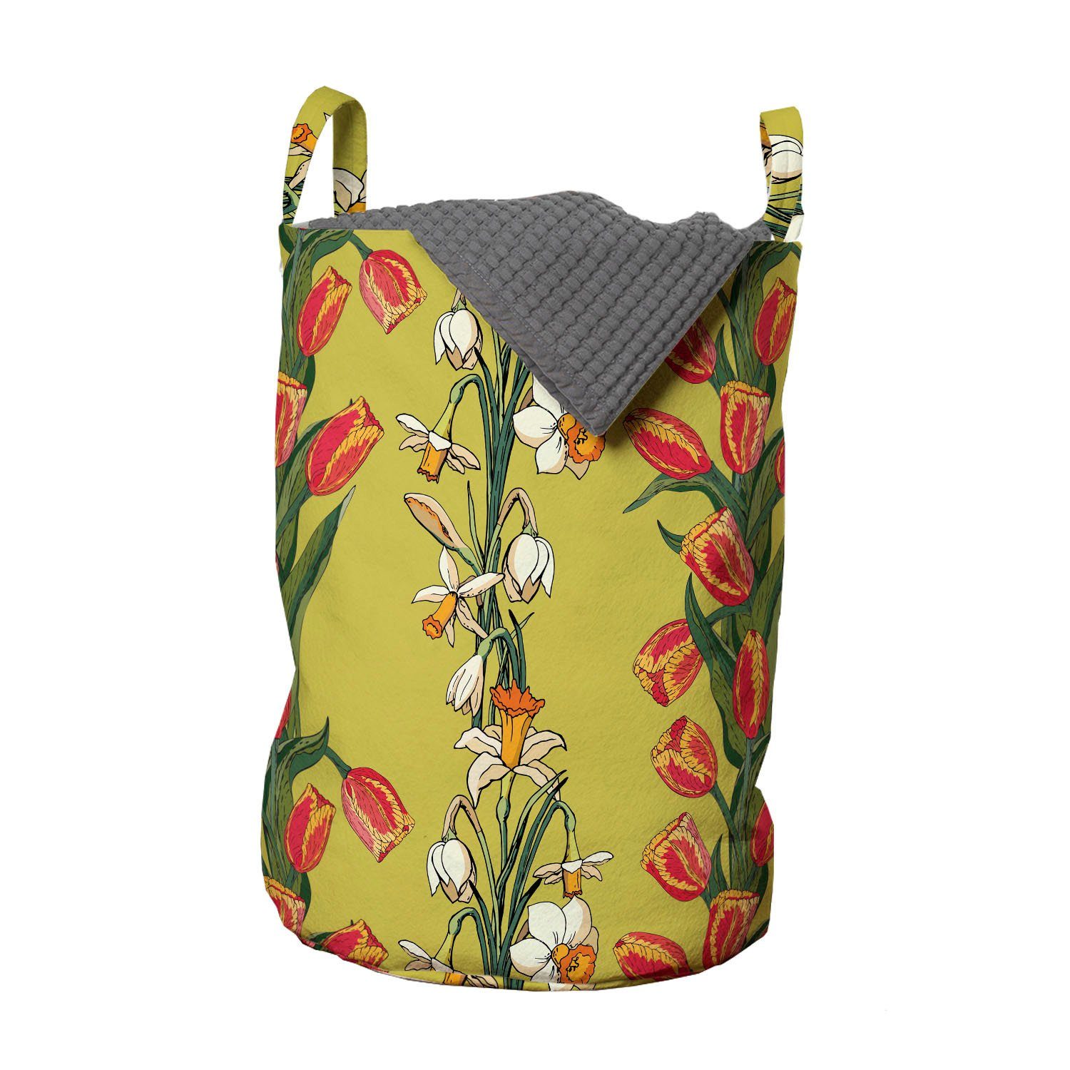 Abakuhaus Wäschesäckchen Wäschekorb mit Griffen Kordelzugverschluss für Waschsalons, Blumen Tulpen und Narzissen-Muster