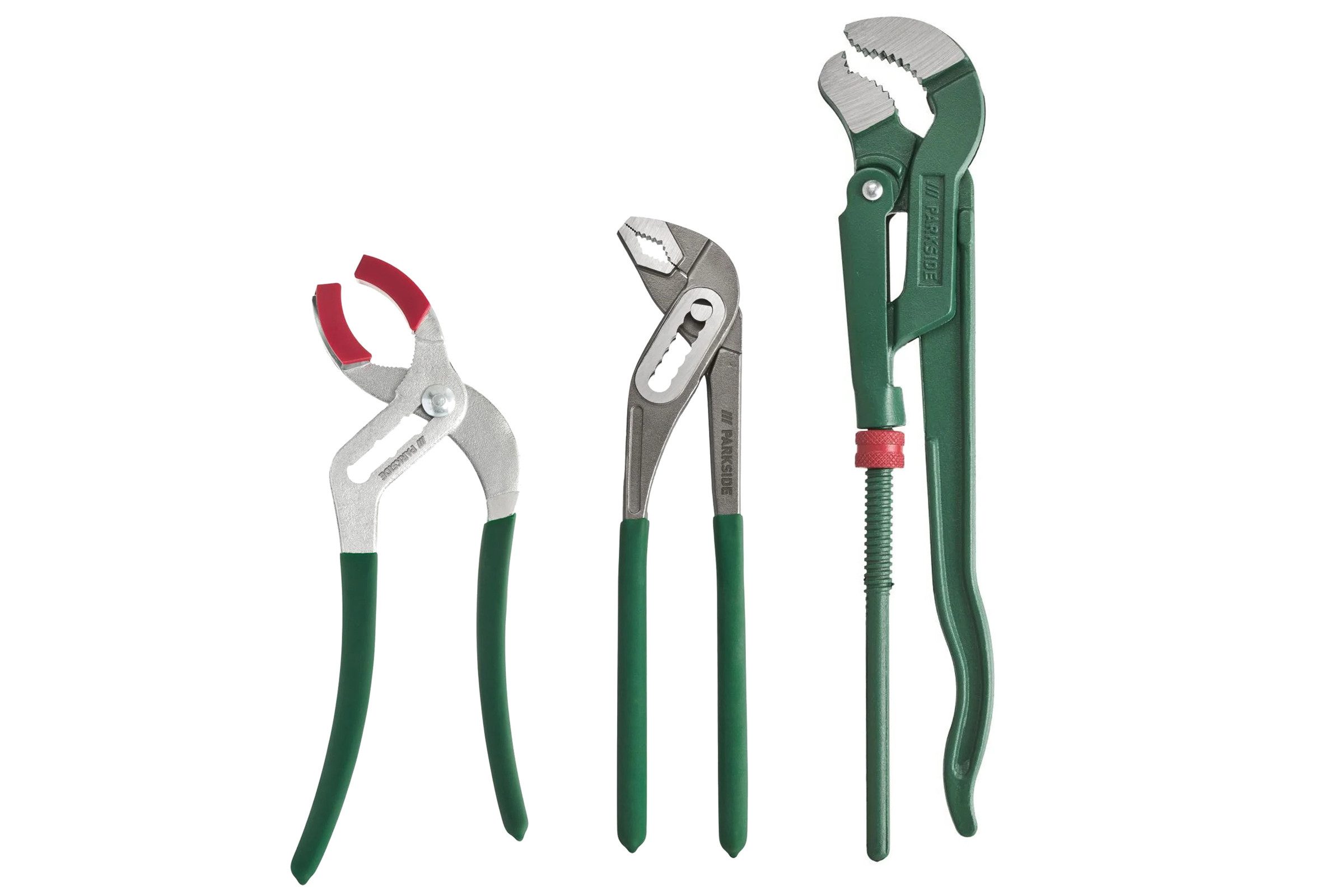 Parkside Rohrzange Parkside Sanitärzangen Werkzeug Set 3tlg, Set 3-tlg., Rohrzange, Siphonzange, Wasserpumpenzange, 3-teilig, Rohrzange S-Typ bis Ø 25,4 mm (1)