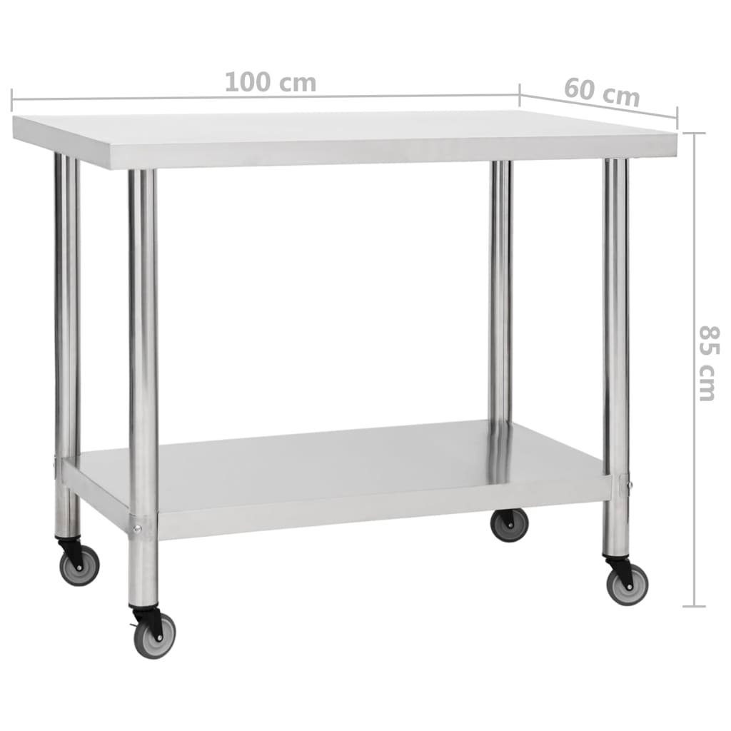 vidaXL Spülenschrank Küchen-Arbeitstisch Rollen (1-St) cm Edelstahl 100x60x85 mit