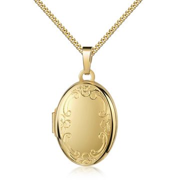 JEVELION Kettenanhänger Medaillon Gold 585 aufklappbar oval Ornament-Verzierung Anhänger (Gold Amulett, für Damen und Mädchen), Mit Kette vergoldet - Länge wählbar 36 - 70 cm oder ohne Kette.