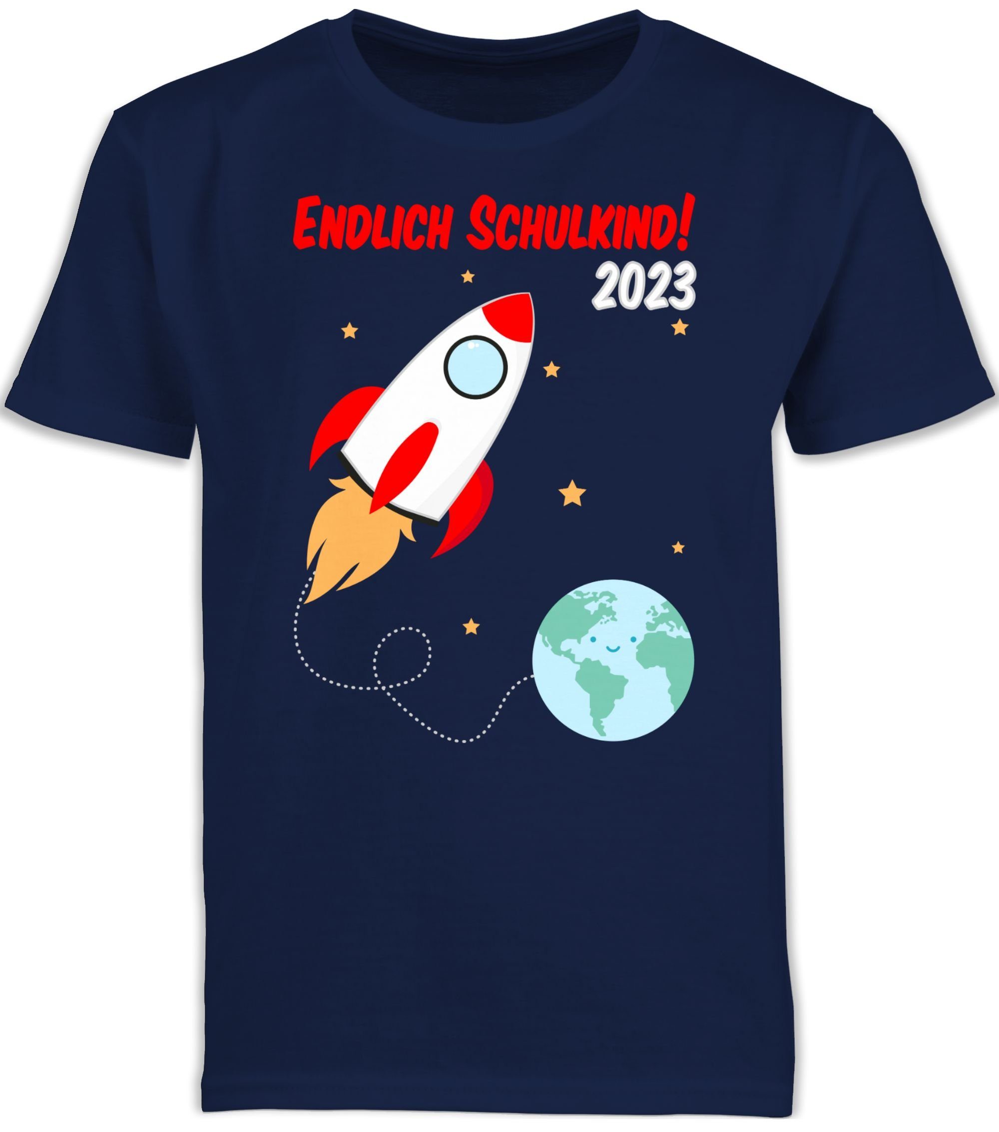 Shirtracer T-Shirt Blau Junge Geschenke Rakete 2023 Schulanfang 1 Schulkind Einschulung Navy Endlich