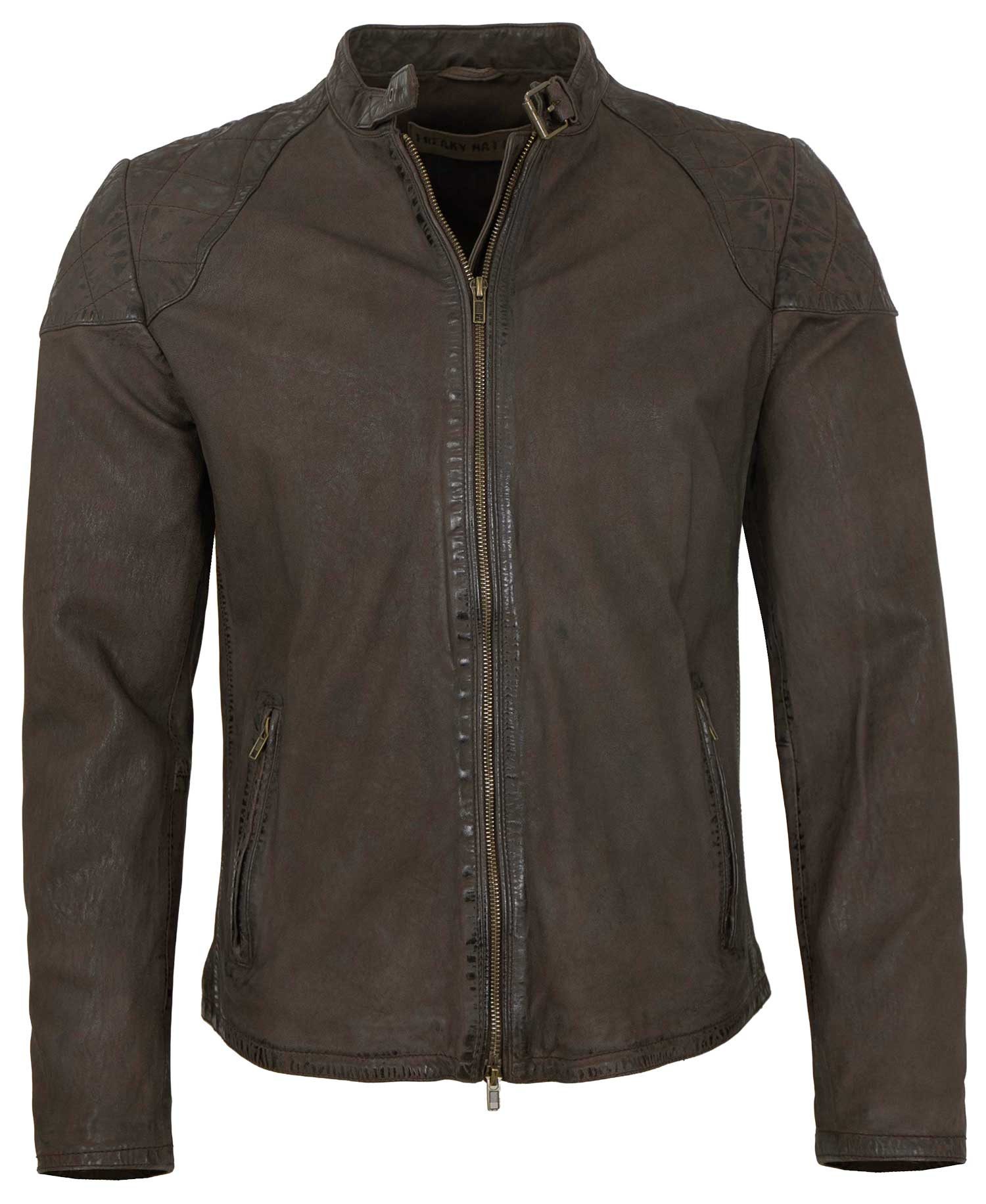 Freaky Nation Lederjacke On Track-FN Freaky Nation-Herren Lederjacke Bikerjacke Lammnappa dunkelbraun antik