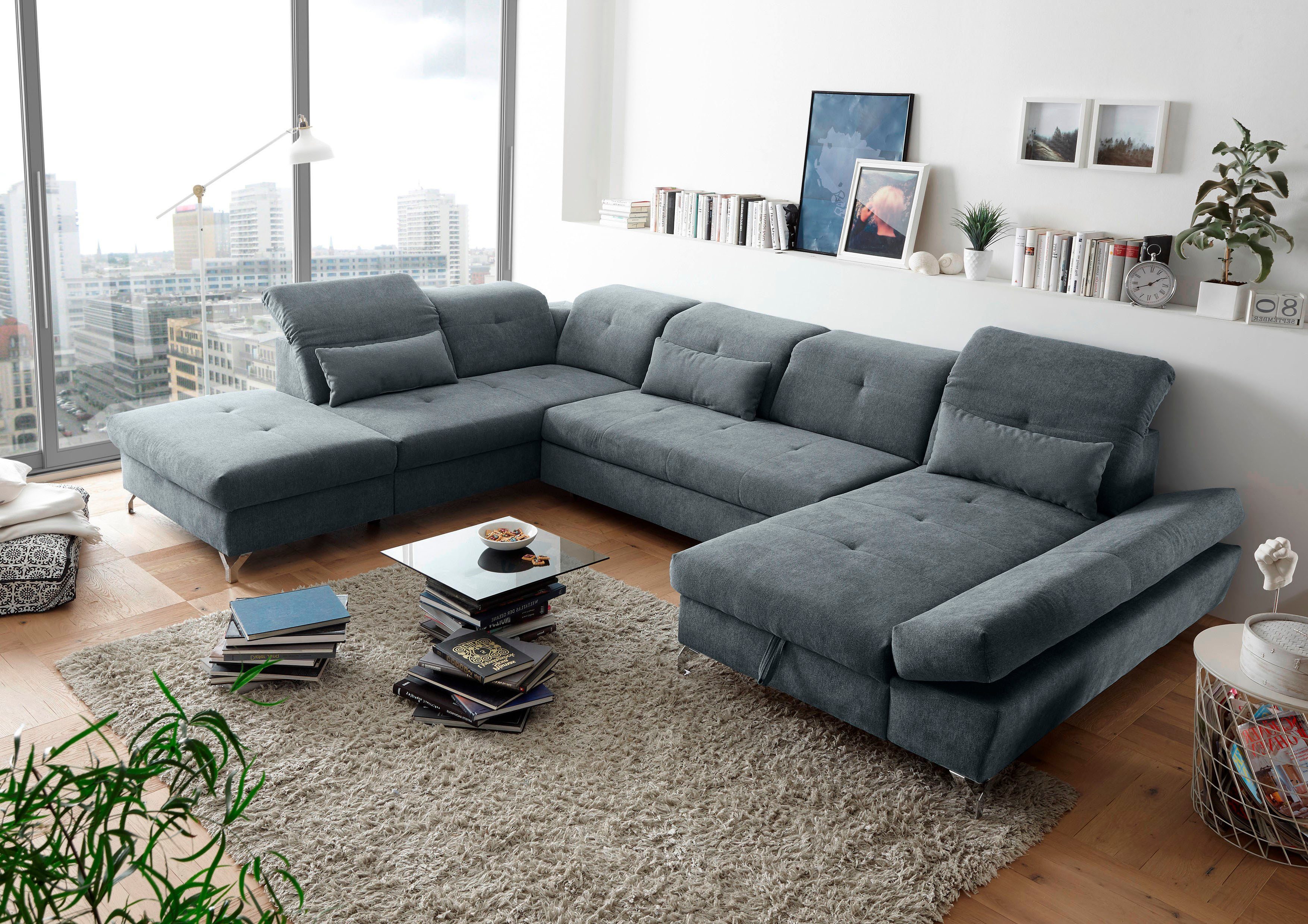 Wohnlandschaft Melfi U-Form mit Bettfunktion, Bettkasten