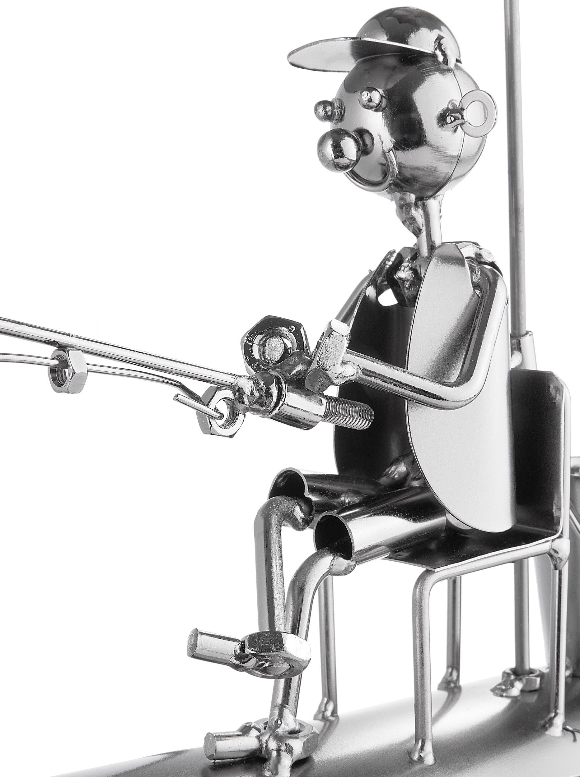 BRUBAKER Weinflaschenhalter Angler mit Sonnenschirm Flaschenhalter, (inklusive Grußkarte), Weinhalter Metall Skulptur, Wein Geschenk – Bild 3 von 5