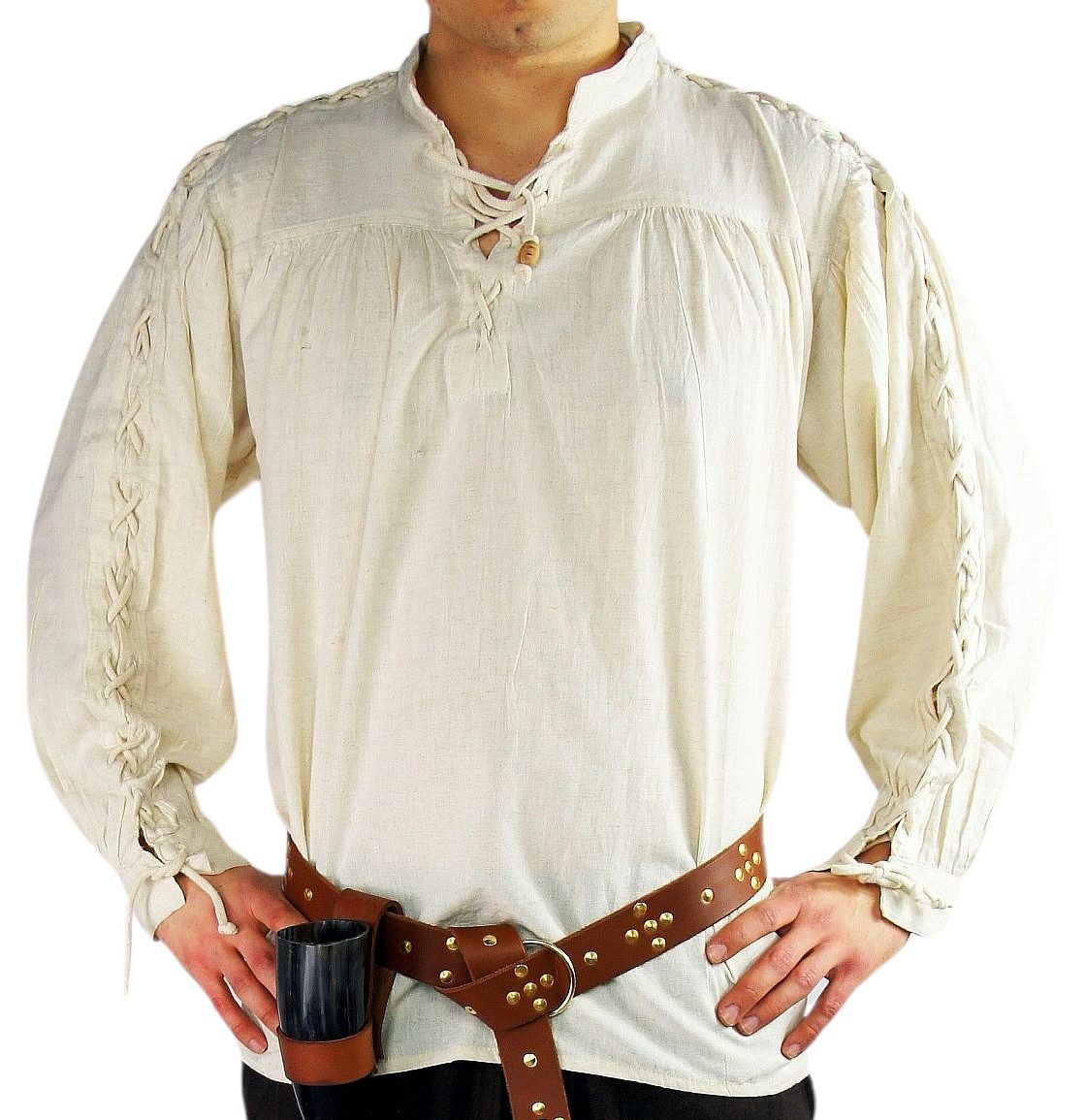 Leonardo Carbone Ritter-Kostüm Schnürhemd "Julius" mit Kordel-Schnürung, Holzknöpfe am Ausschnitt, Baumwoll-Leinen-Mix