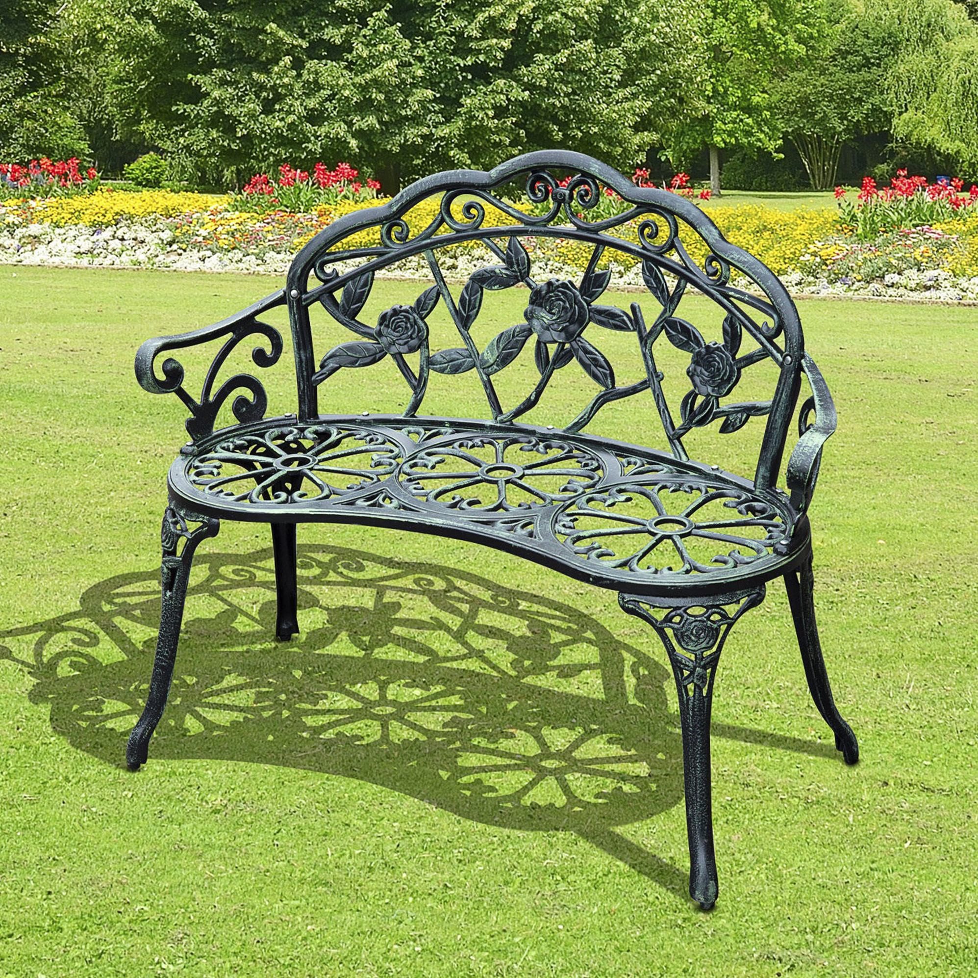 OKWISH Gartenbank 2-Sitzer Metall 100x54x78 cm Schwarz Parkbank (Packung, 1-St., Klassische Parkbank Gartenmöbel für Outdoor Bereich & Balkon), Sitzbank für Garten & Terrasse, stabile Metallkonstruktion
