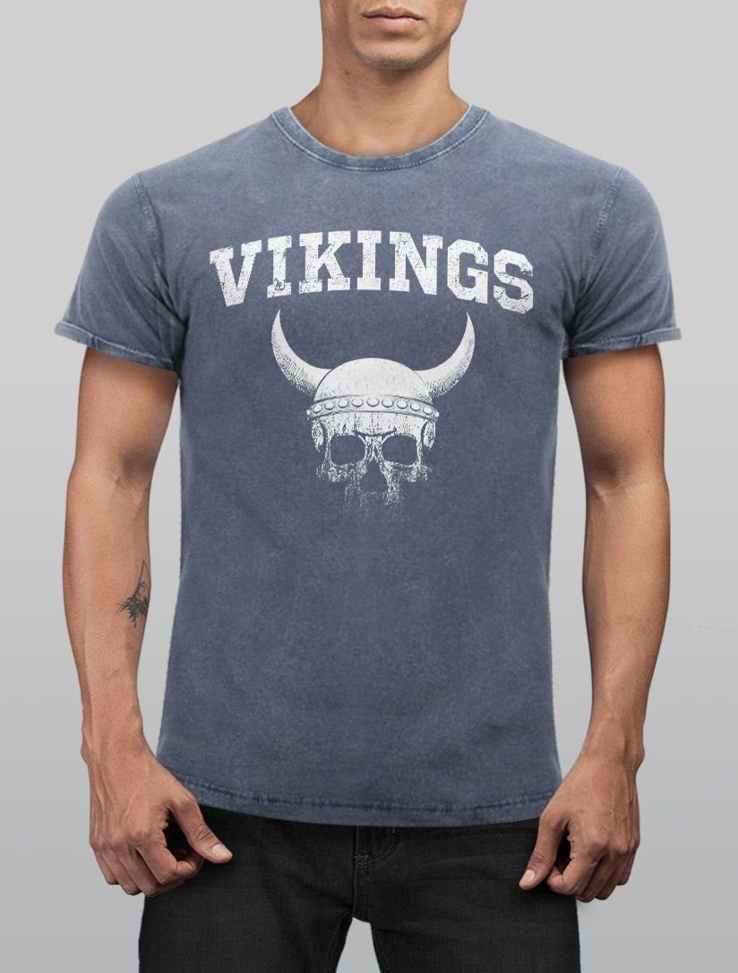 Neverless Print-Shirt Herren Vintage Shirt Wikinger-Helm günstig online kaufen