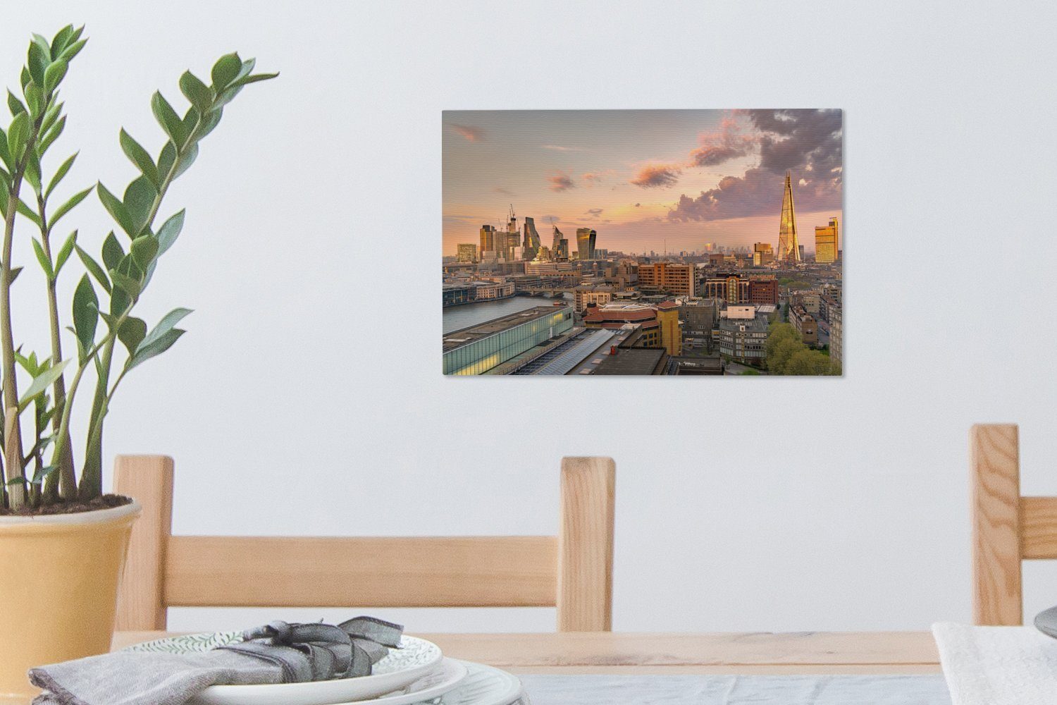 OneMillionCanvasses® Leinwandbilder, London im Die 30x20 Wandbild Leinwandbild cm der (1 Bridge mit Wanddeko, Millennium St), Aufhängefertig, von Vordergrund, Skyline