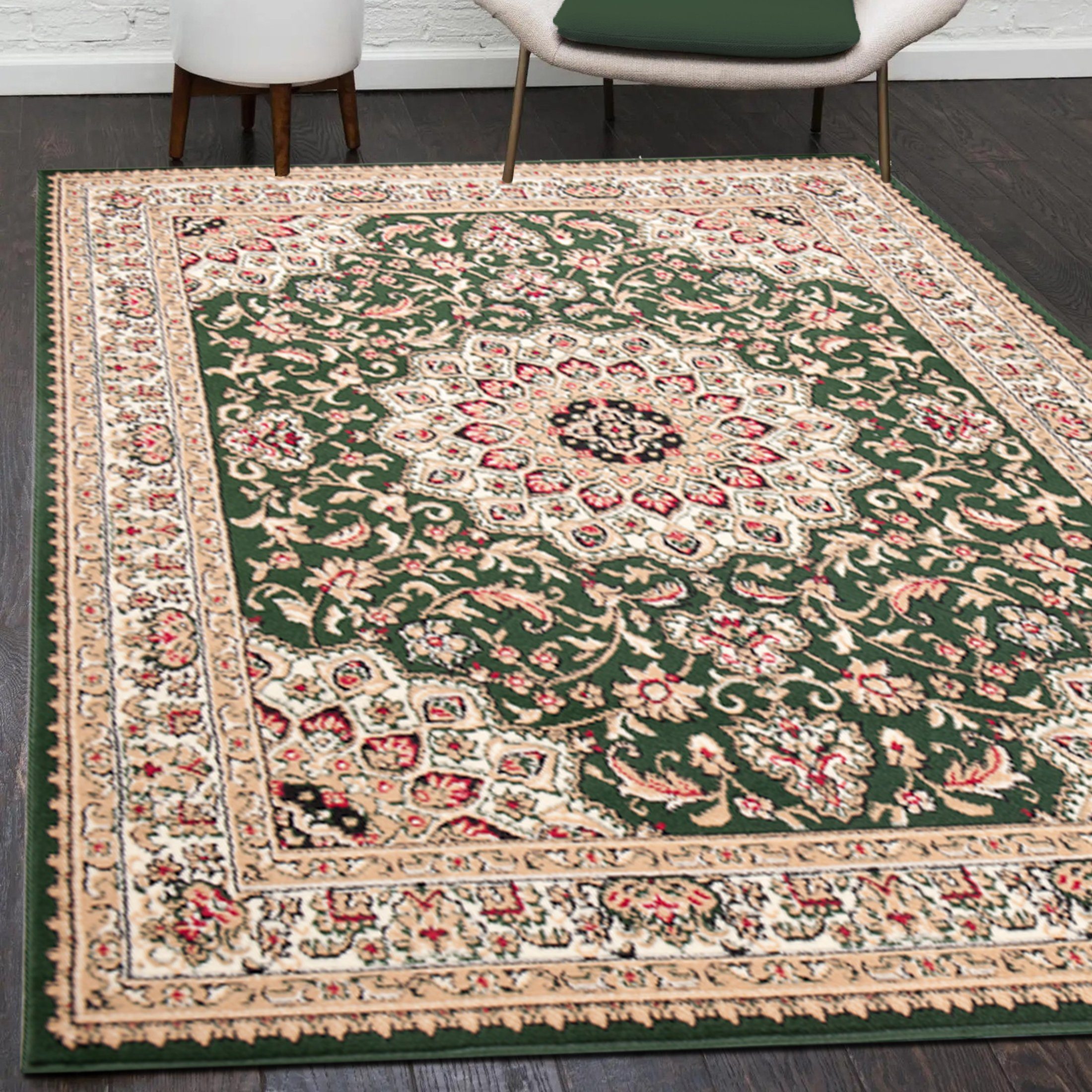 Mazovia Orientteppich Orientalisch Vintage Teppich Kurzflor Wohnzimmerteppich Grün, 60 x 100 cm, Fußbodenheizung