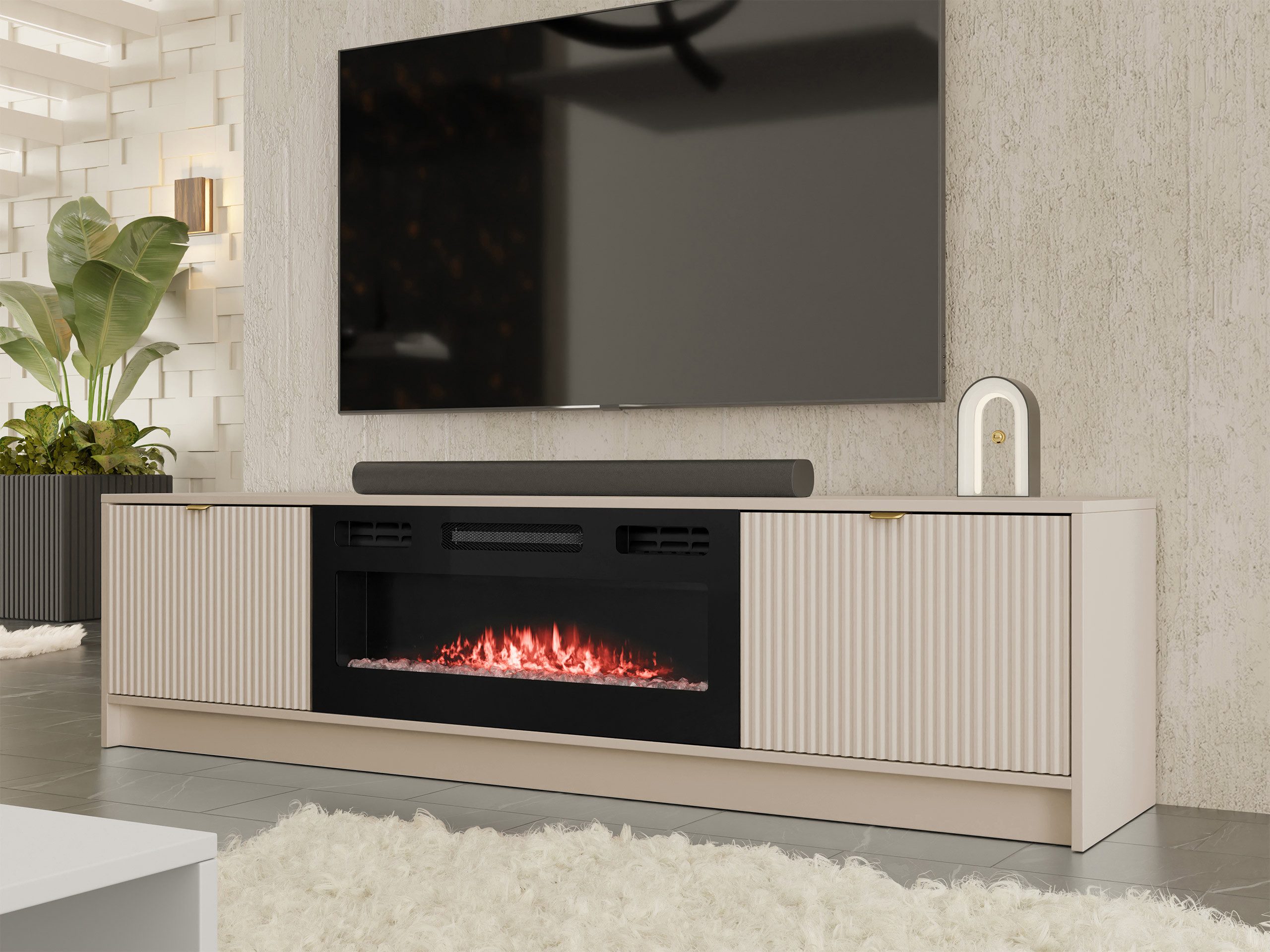 MIRJAN24 TV-Schrank Tireno mit Kamin (mit zwei Drehtüren) Realistische LED- günstig online kaufen