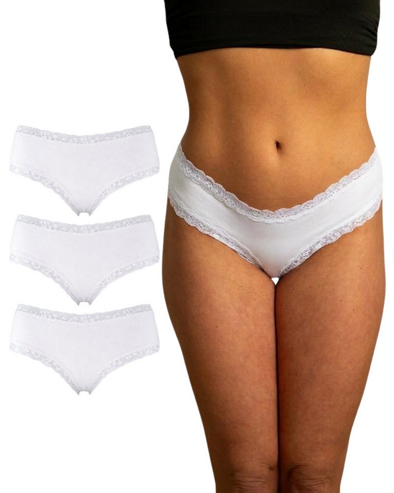 Benonetti Slip Brazilian Damen Slips mit zarter Spitze – sinnlich, weich & bequem (3er Pack, 3er Set) mit Spitze, bequeme Baumwolle, sanft zur Haut, hoher Tragekomfort