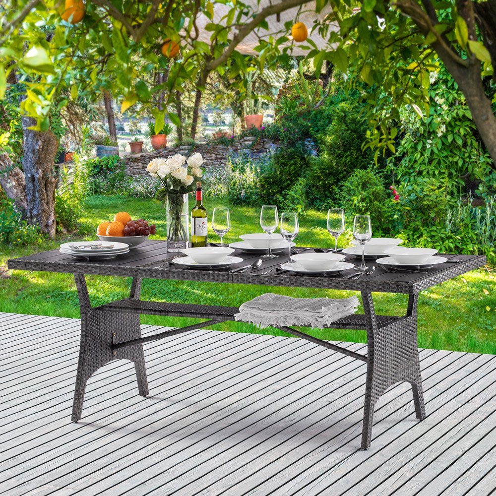 WPC-Tischplatte 190x90x74 Grau Casaria Polyrattan cm (1-St), Ablage Höhenverstellbar Gartentisch mit