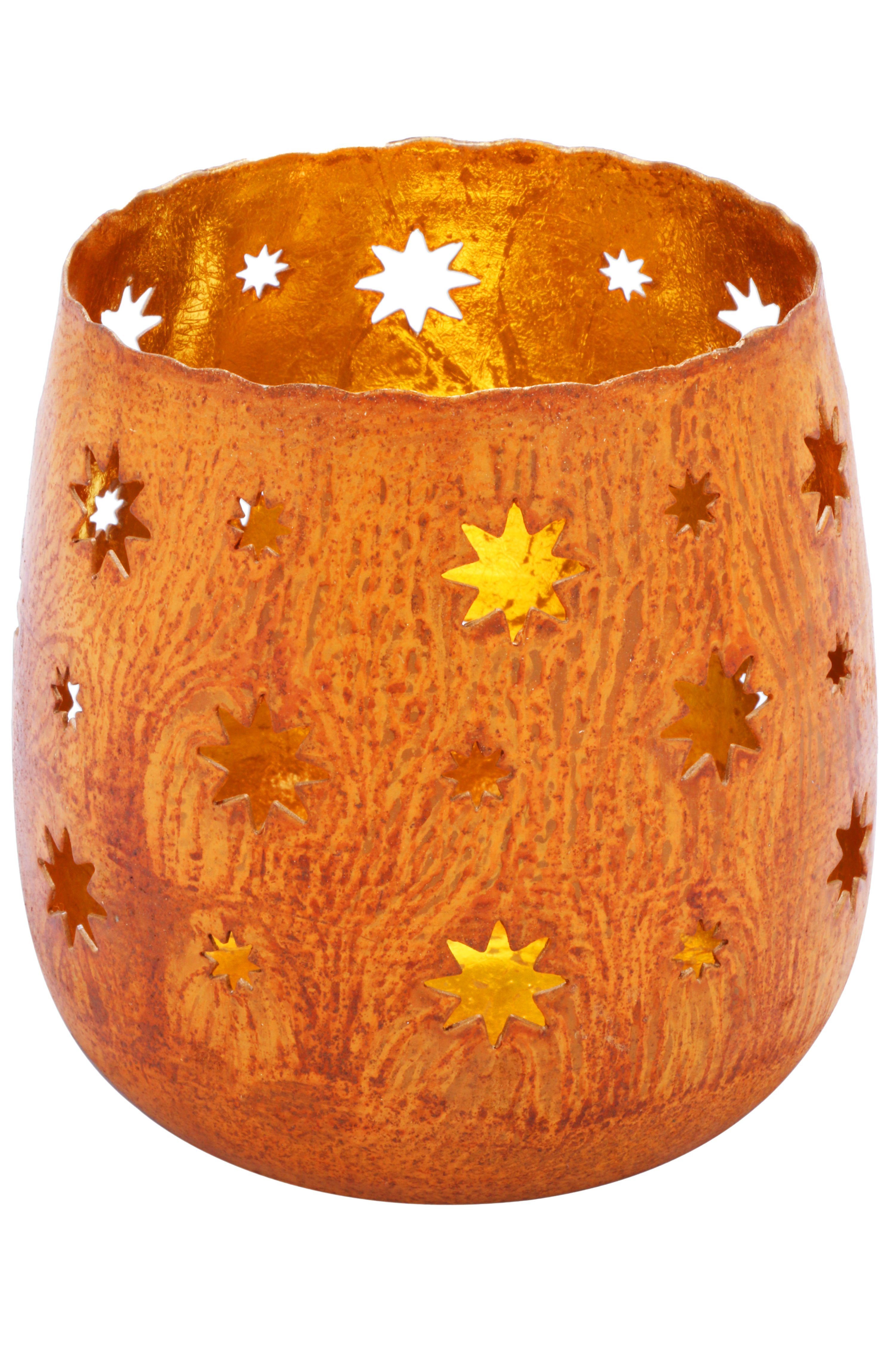 Marrakesch Orient & Mediterran Interior Teelichthalter 2er Set Orientalisches Gartenwindlicht Javier aus Metall in Rost 11 cm (2 St), Handarbeit
