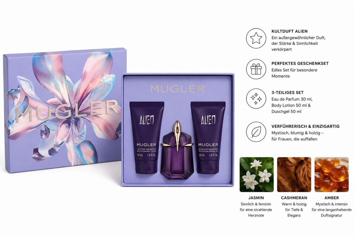 Thierry Mugler Eau de Parfum Mugler Alien Geschenkset, 3-tlg., Glasflakon, Edp, Frauenduft