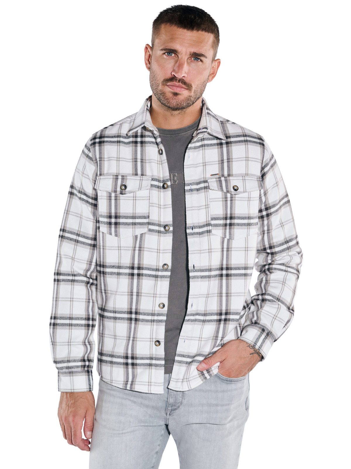 emilio adani Langarmhemd emilio adani Herren Overshirt kariert, Naturweiss günstig online kaufen