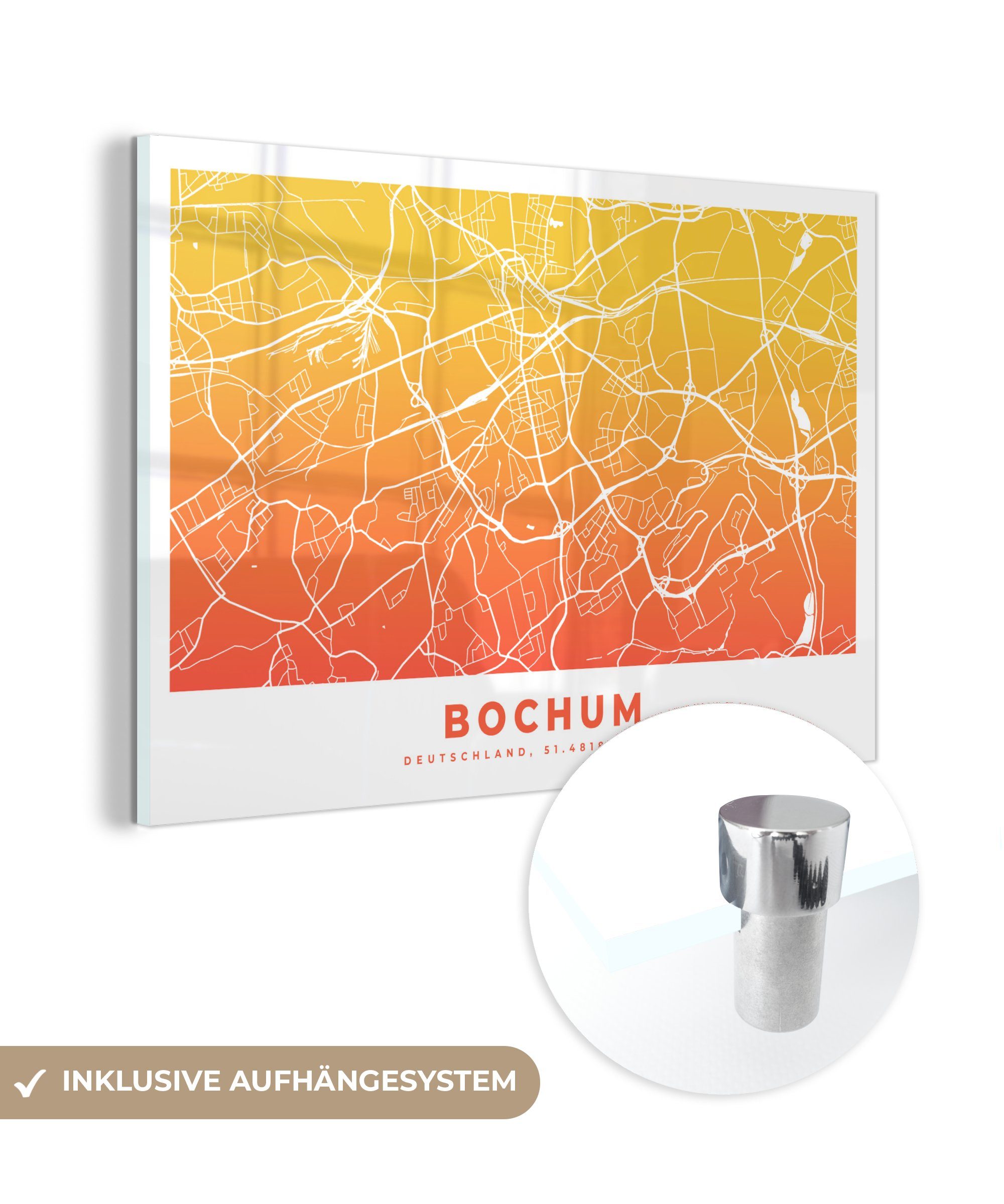 MuchoWow Acrylglasbild Bochum - Stadtplan - Deutschland, (1 St), Acrylglasbilder Wohnzimmer & Schlafzimmer