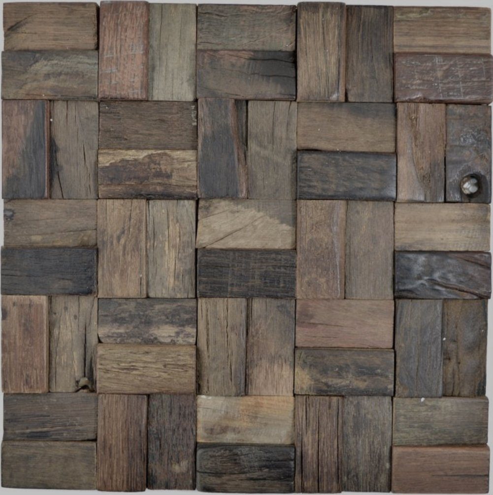 (10-tlg) 30,00x30,00 Echtholzverblender Holzpaneele Mosani cm, Recycelt Holzmosaik Wandpaneel Wanddekor, BxL: