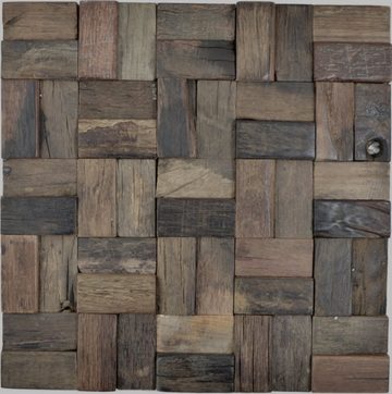 Mosani Wandpaneel Holzpaneele Echtholzverblender Holzmosaik Wanddekor, BxL: 30,00x30,00 cm, (10-tlg) Recycelt